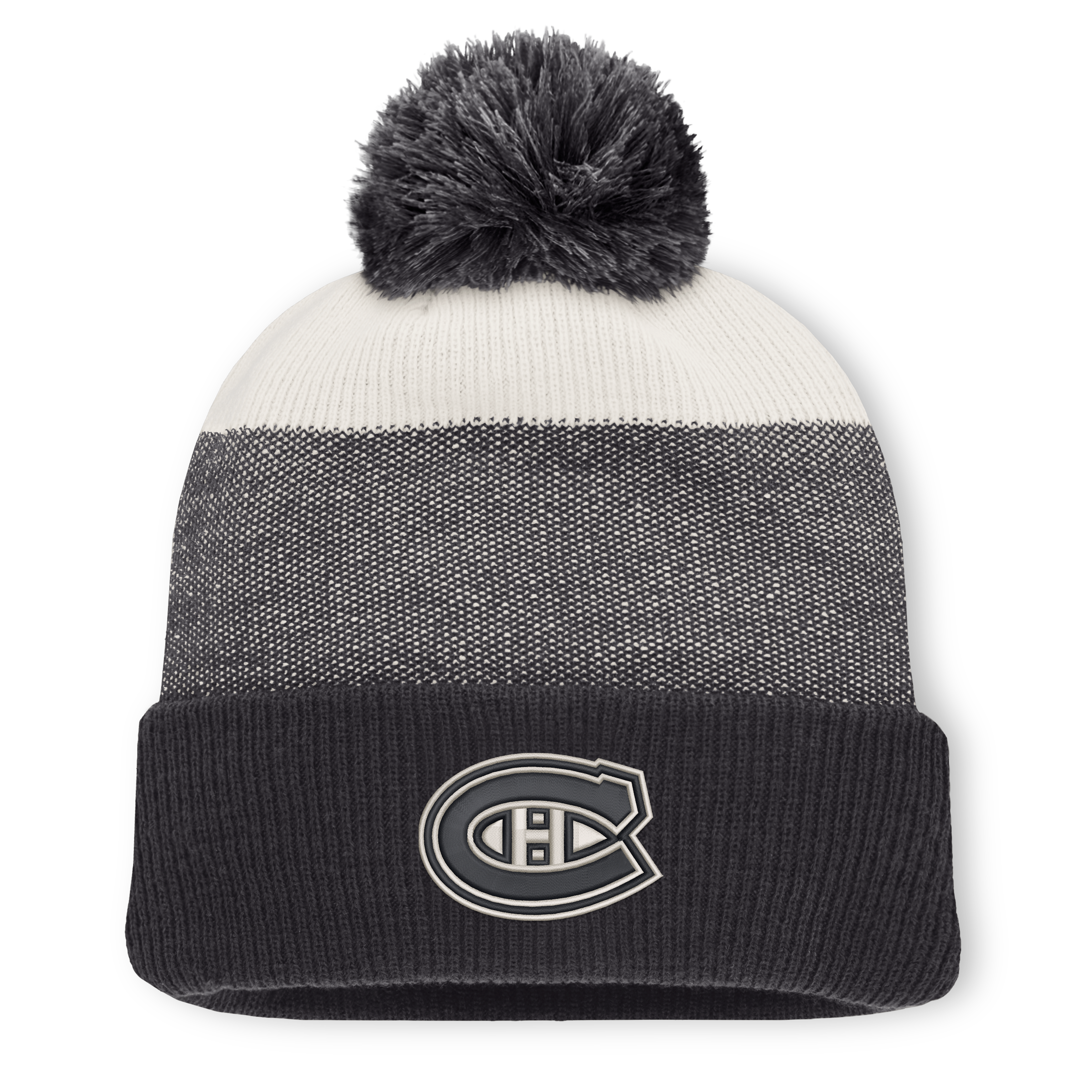Men's Fanatics Black/Light Beige Montreal Canadiens Monochrome Cuffed Knit Hat with Pom