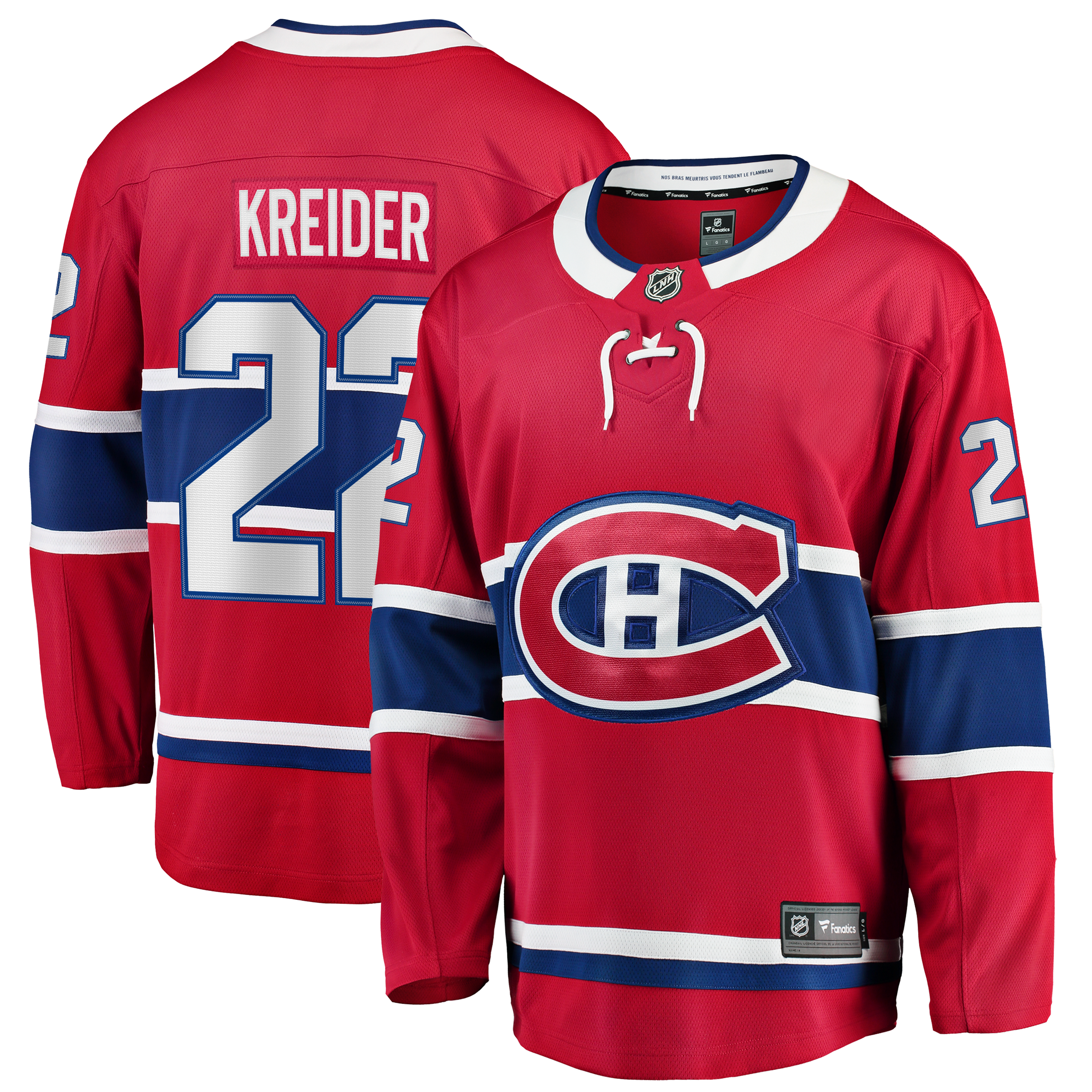 Maillot domicile rouge à bretelles de Chris Kreider, des Canadiens Montréal, pour homme (Fanatics).