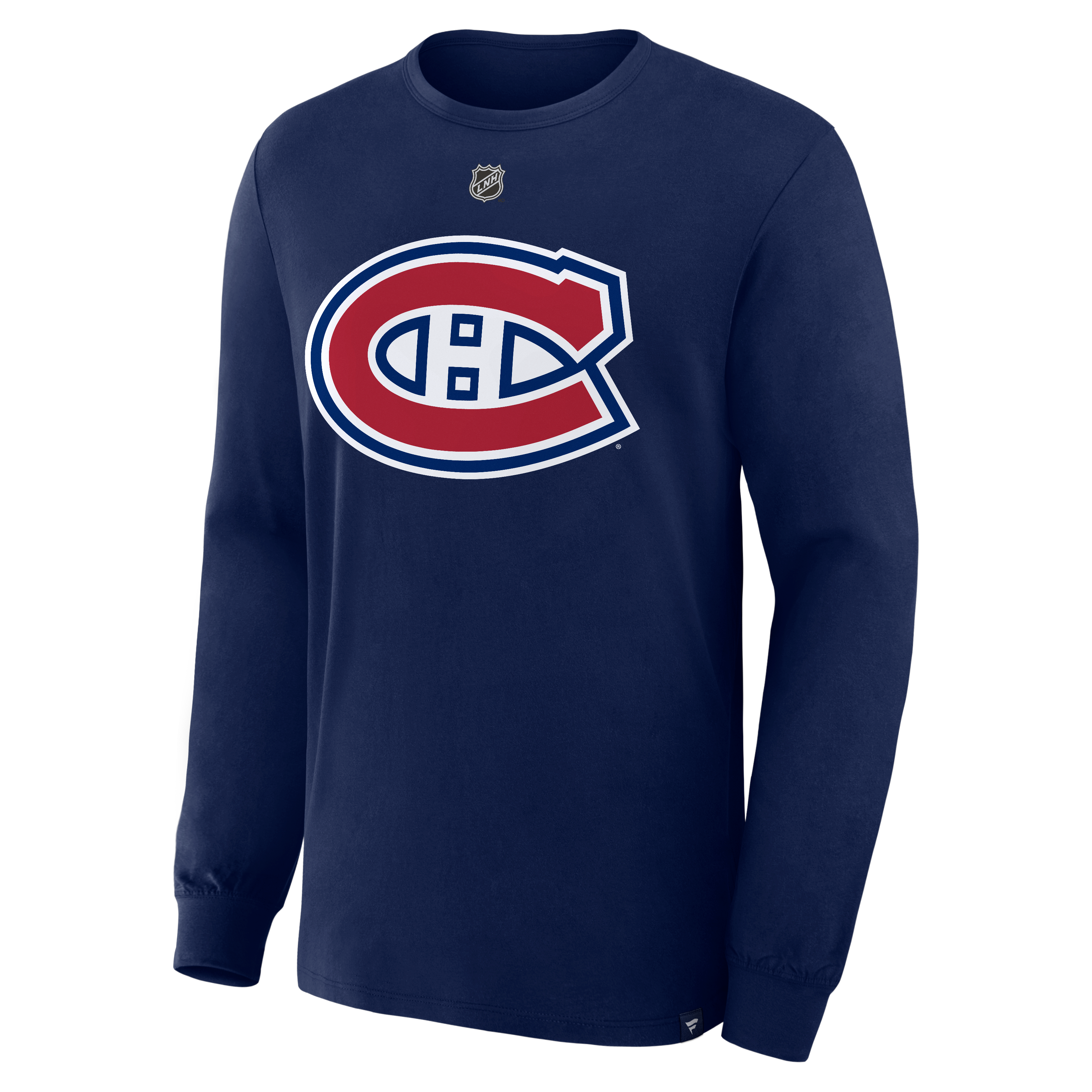 Men's Fanatics Cole Caufield Navy Montreal Canadiens Authentic Stack Name & Number Long Sleeve T-Shirt