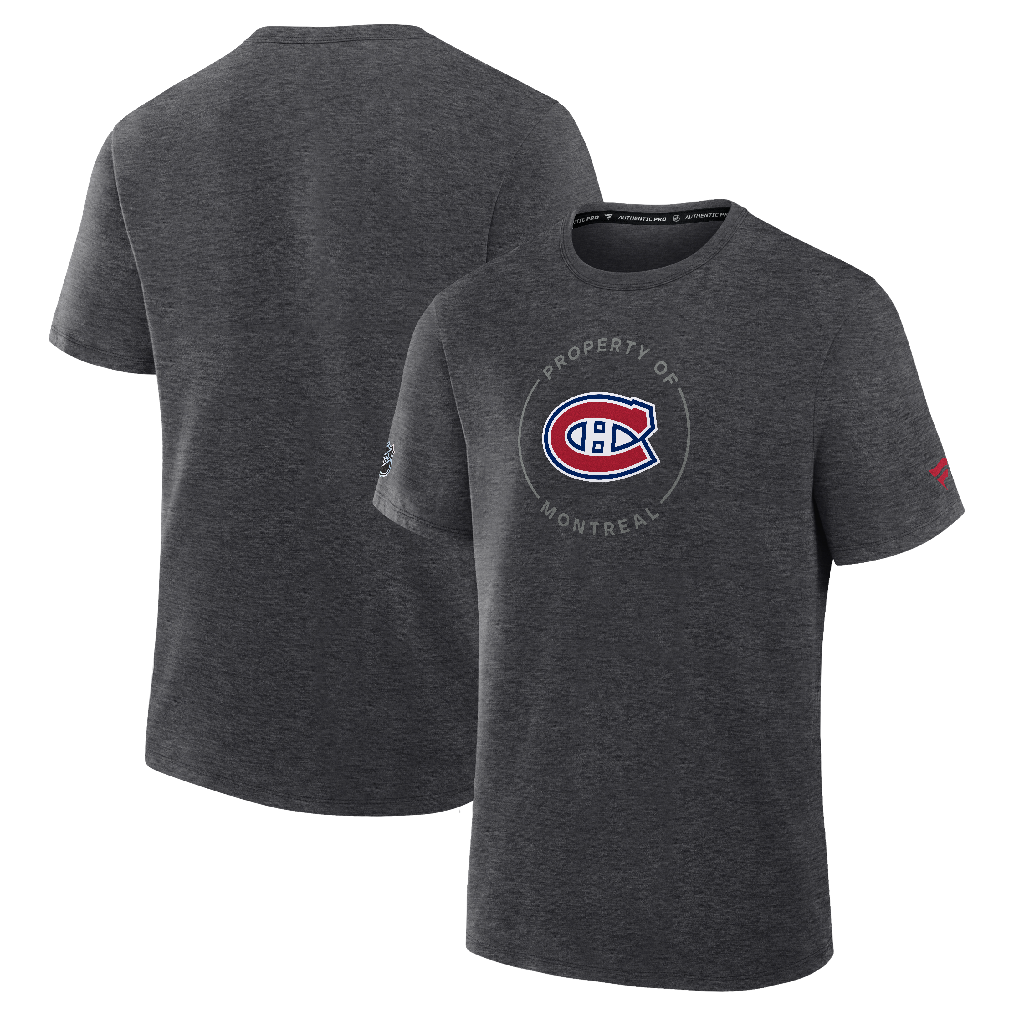 T-shirt authentique Fanatics Heather Charcoal des Canadiens de Montréal, propriété professionnelle