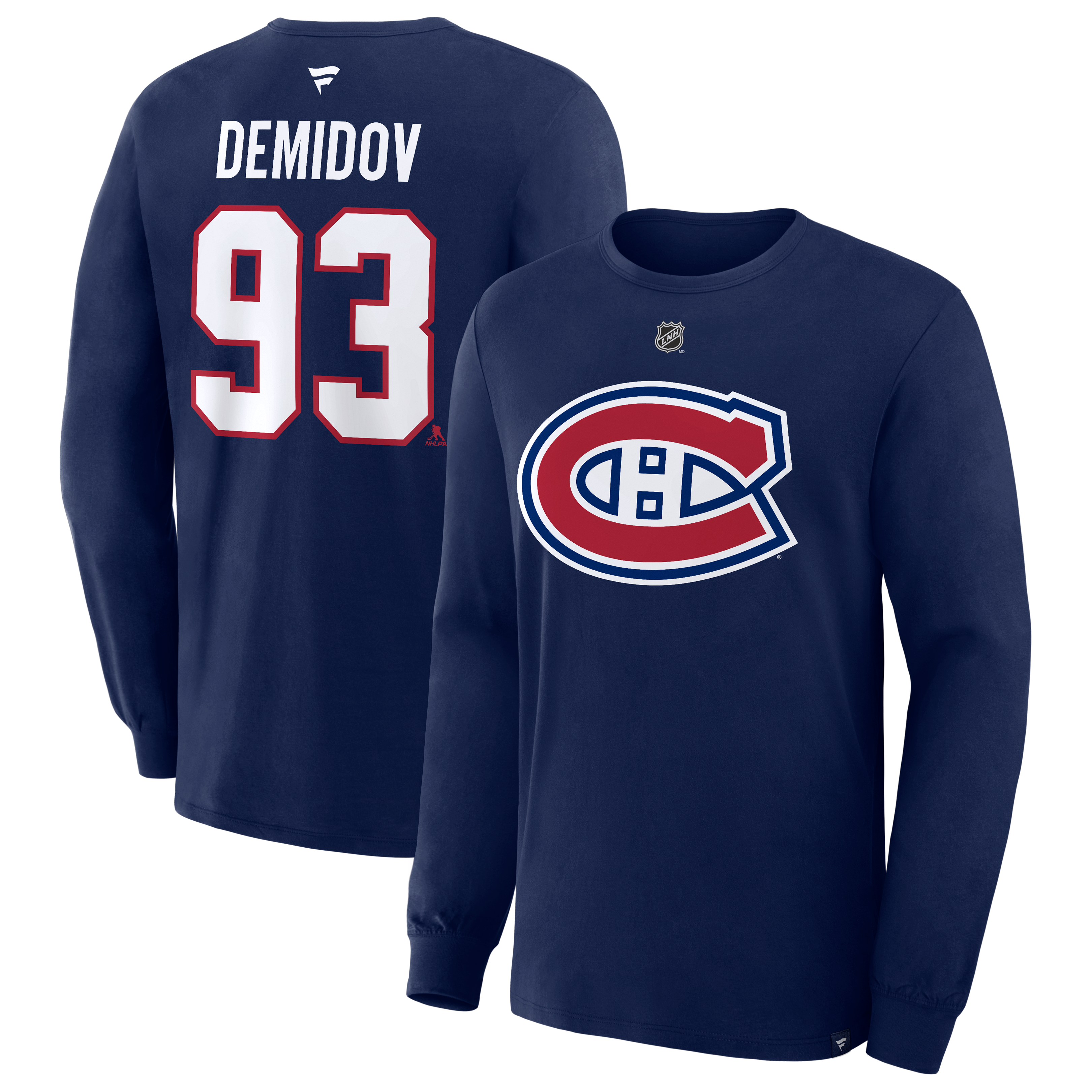 Men's Fanatics Ivan Demidov Navy Montreal Canadiens Authentic Stack Name & Number Long Sleeve T-Shirt