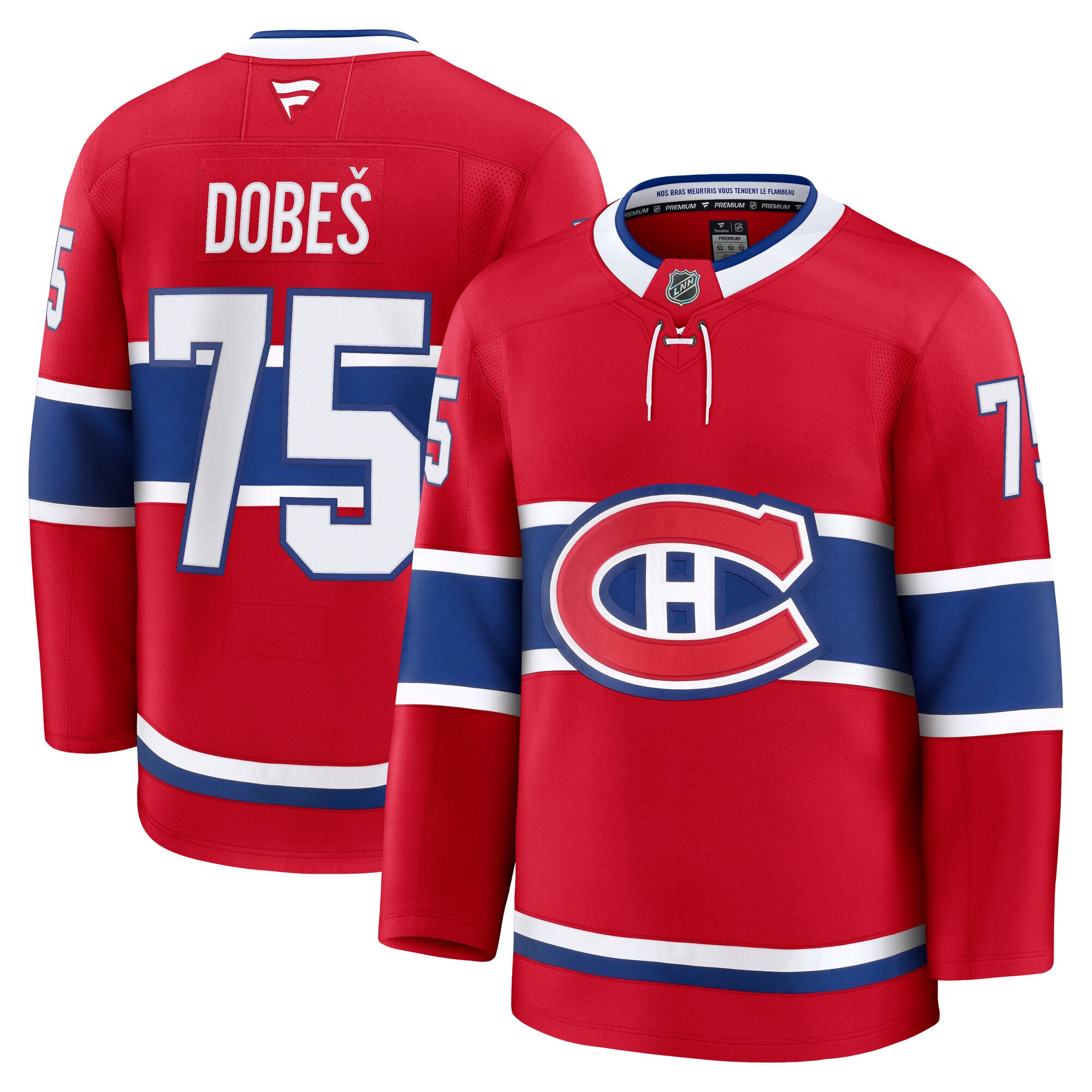 Fanatics pour hommes Jakub Dobes rouge Maillot premium des Canadiens de Montréal
