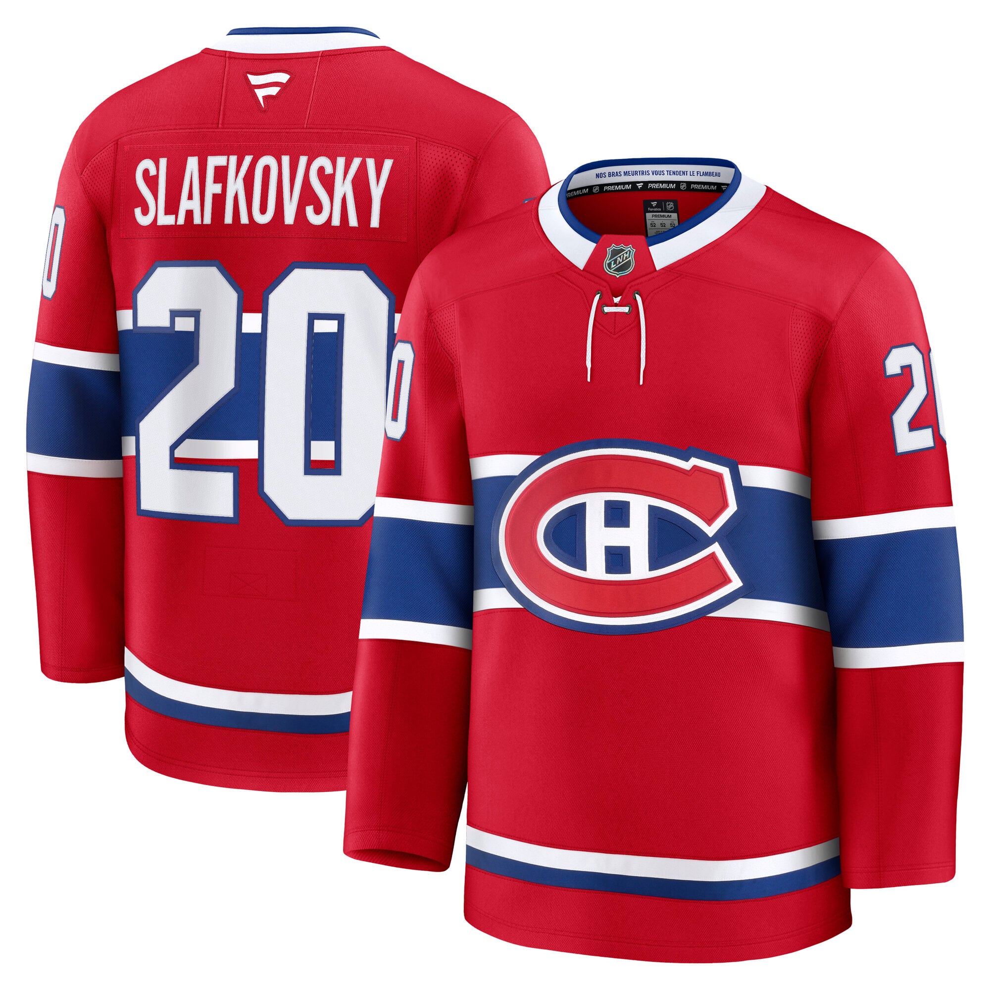 Fanatics Juraj Slafkovsky pour hommes, maillot premium rouge des Canadiens de Montréal