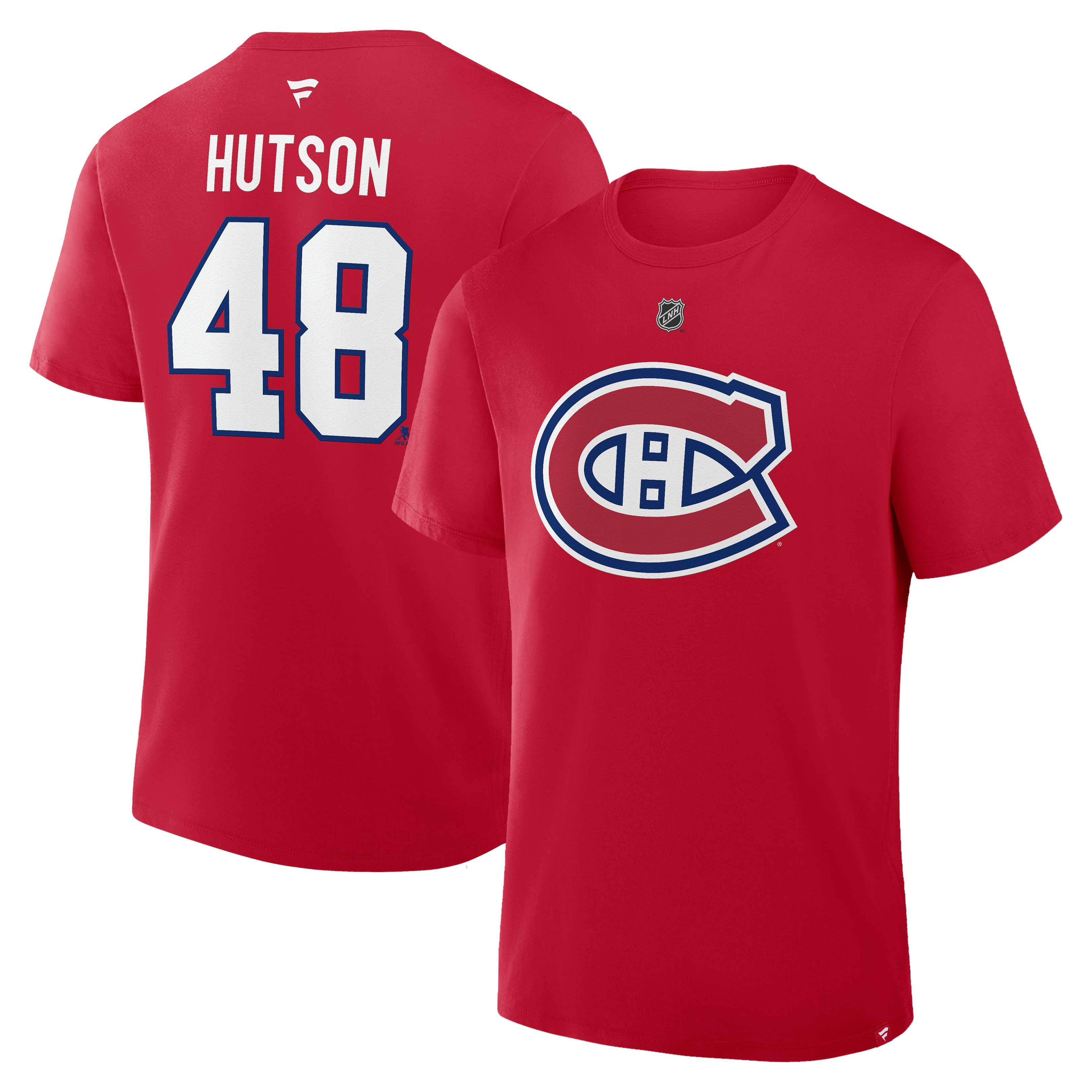T-shirt authentique Fanatics Lane Hutson rouge des Canadiens de Montréal avec nom et numéro superposés