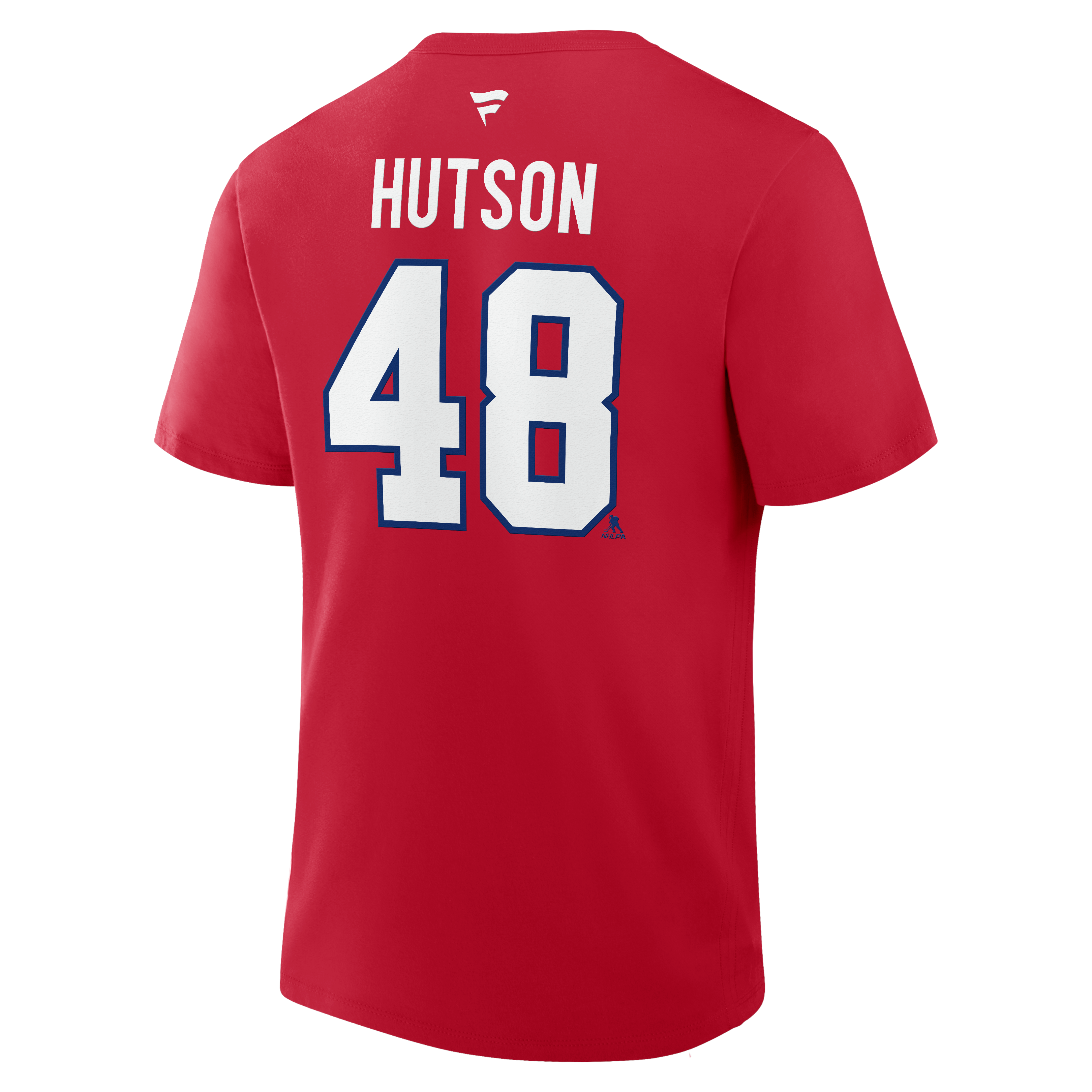 T-shirt authentique Fanatics Lane Hutson rouge des Canadiens de Montréal avec nom et numéro superposés