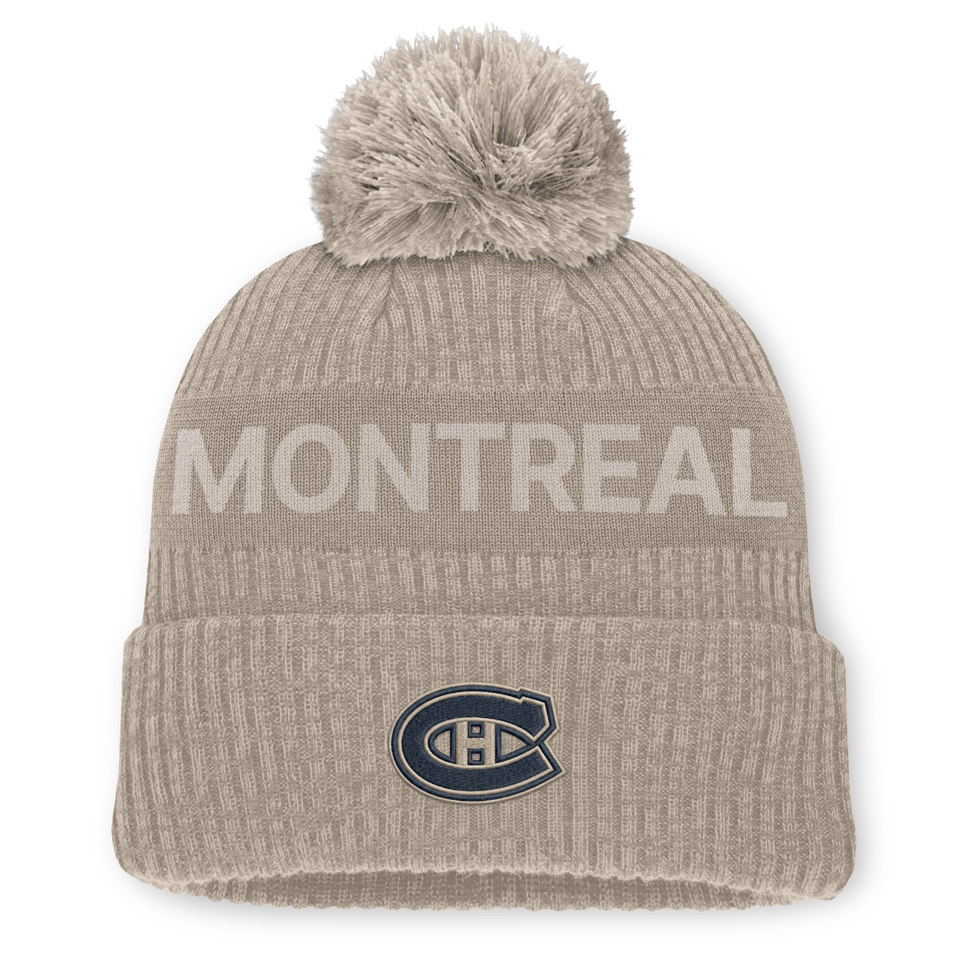 Bonnet tricoté authentique Pro Road des Canadiens de Montréal, bleu marine, avec pompon, modèle Fanatics pour homme