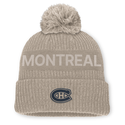Bonnet tricoté à revers avec pompon, authentique Fanatics Pro Road, des Canadiens de Montréal - Beige clair