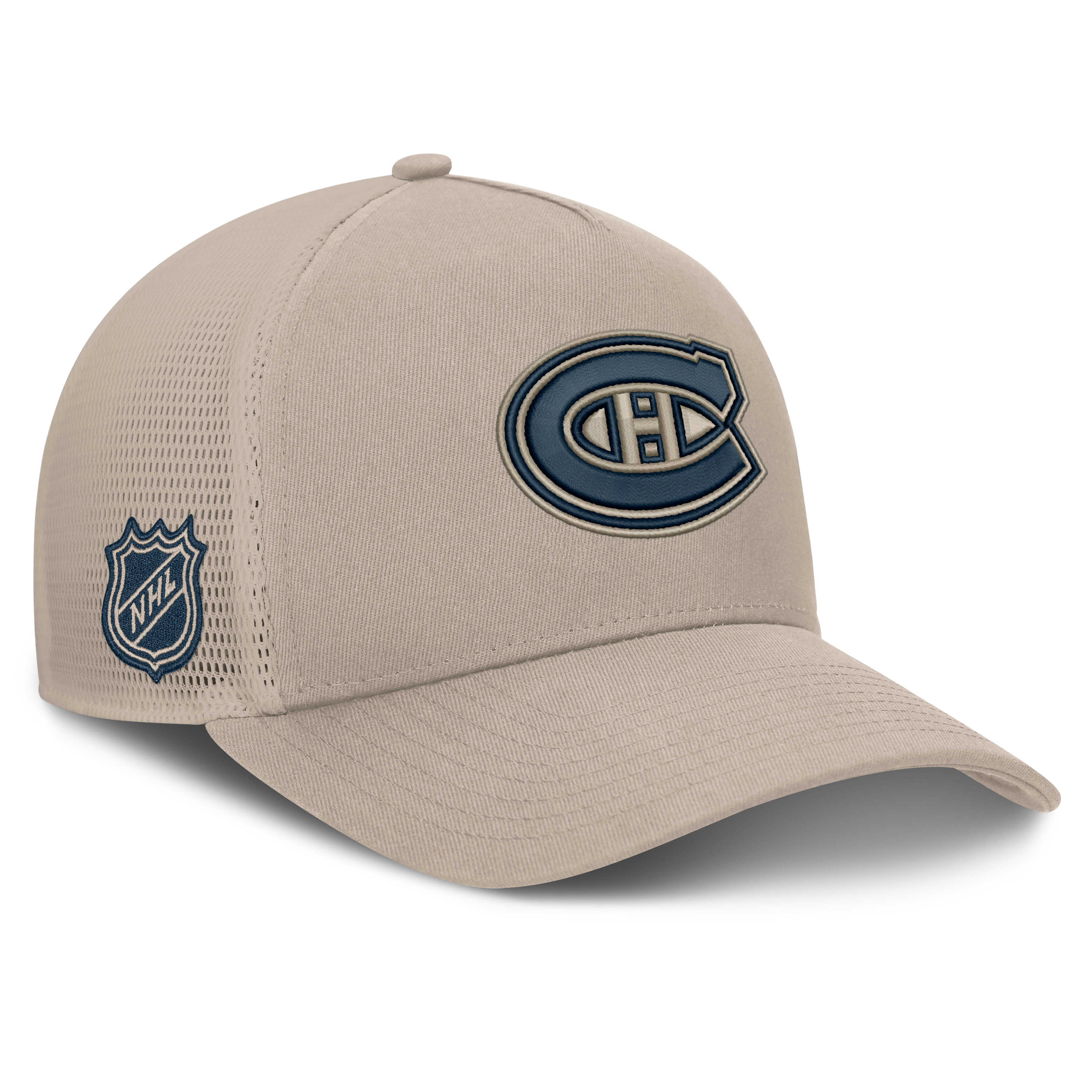 Men's Fanatics Light Beige Montreal Canadiens Authentic Pro Road Soft Wash A-Frame Meshback Hat