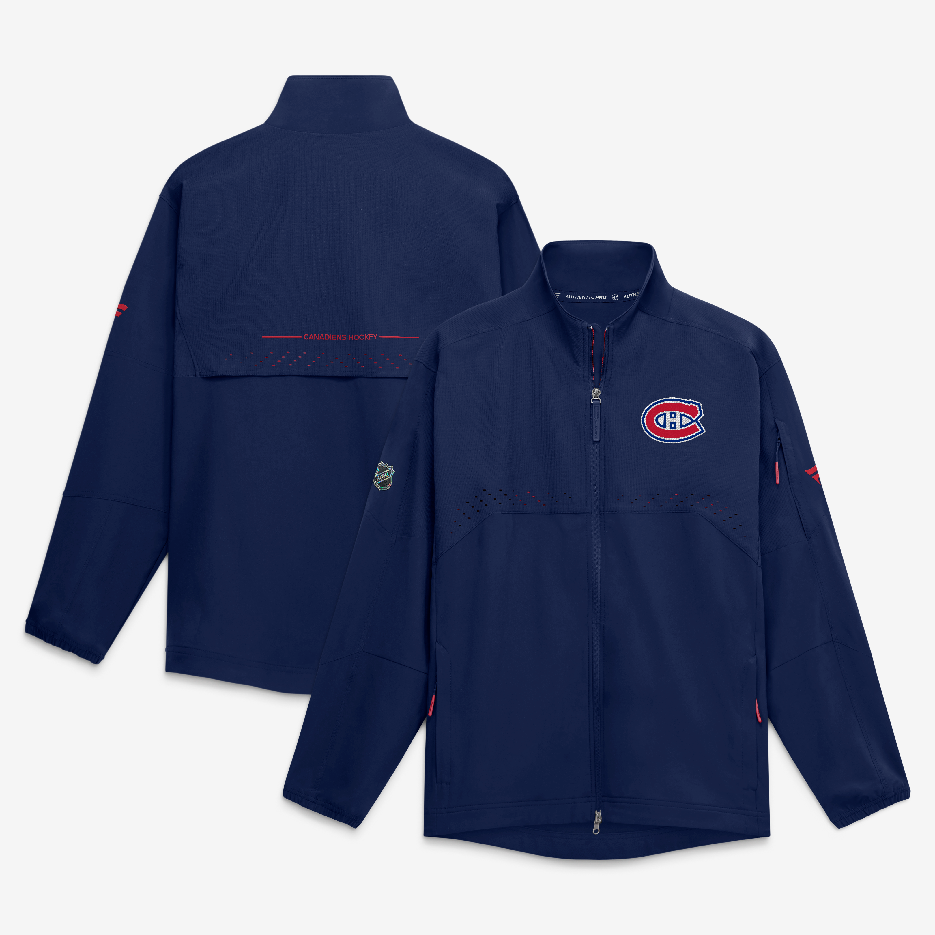 Veste d'entraîneur authentique Pro Rink des Canadiens de Montréal, bleu marine, marque Fanatics, pour homme