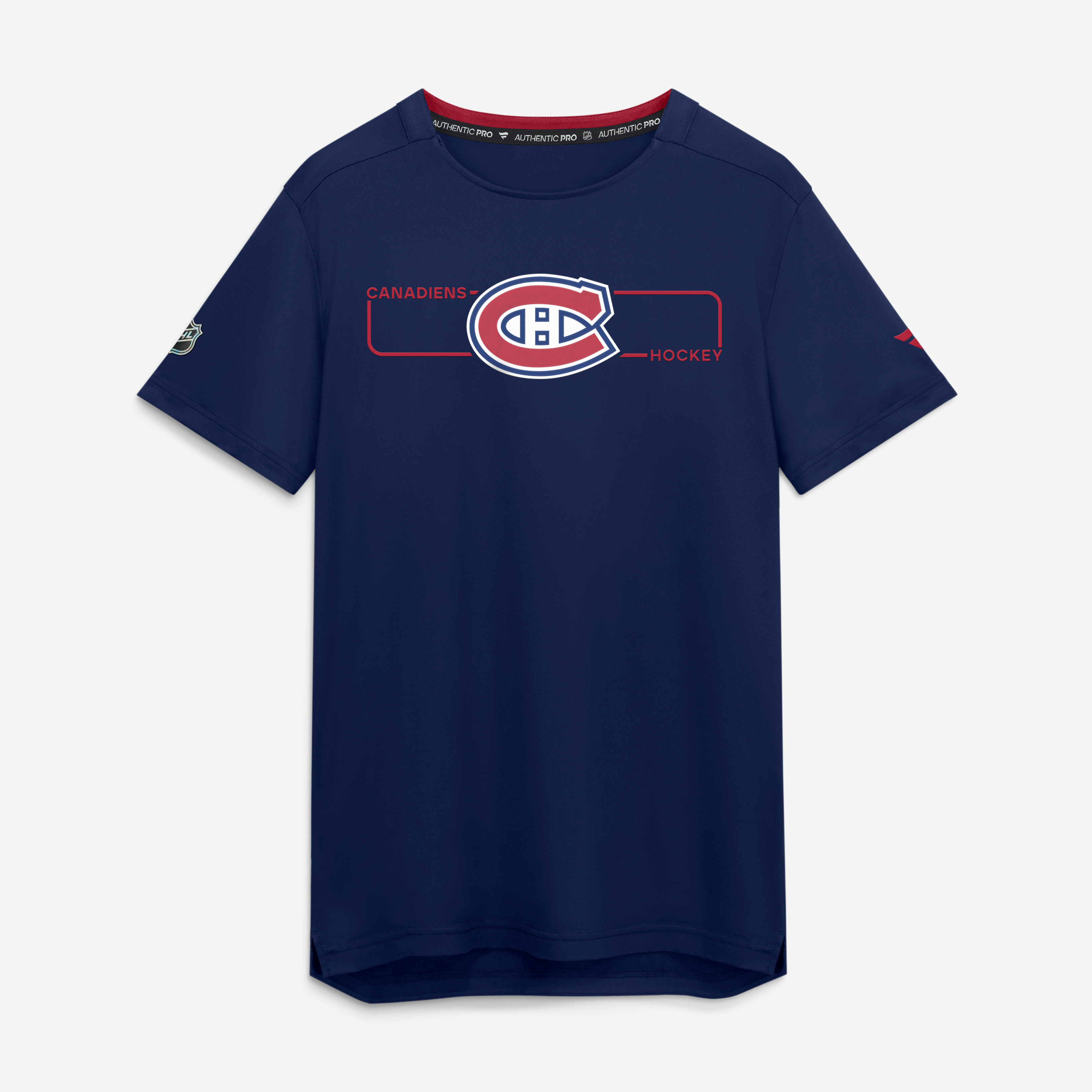 T-shirt authentique Pro Rink Tech bleu marine des Canadiens de Montréal pour homme, marque Fanatics.