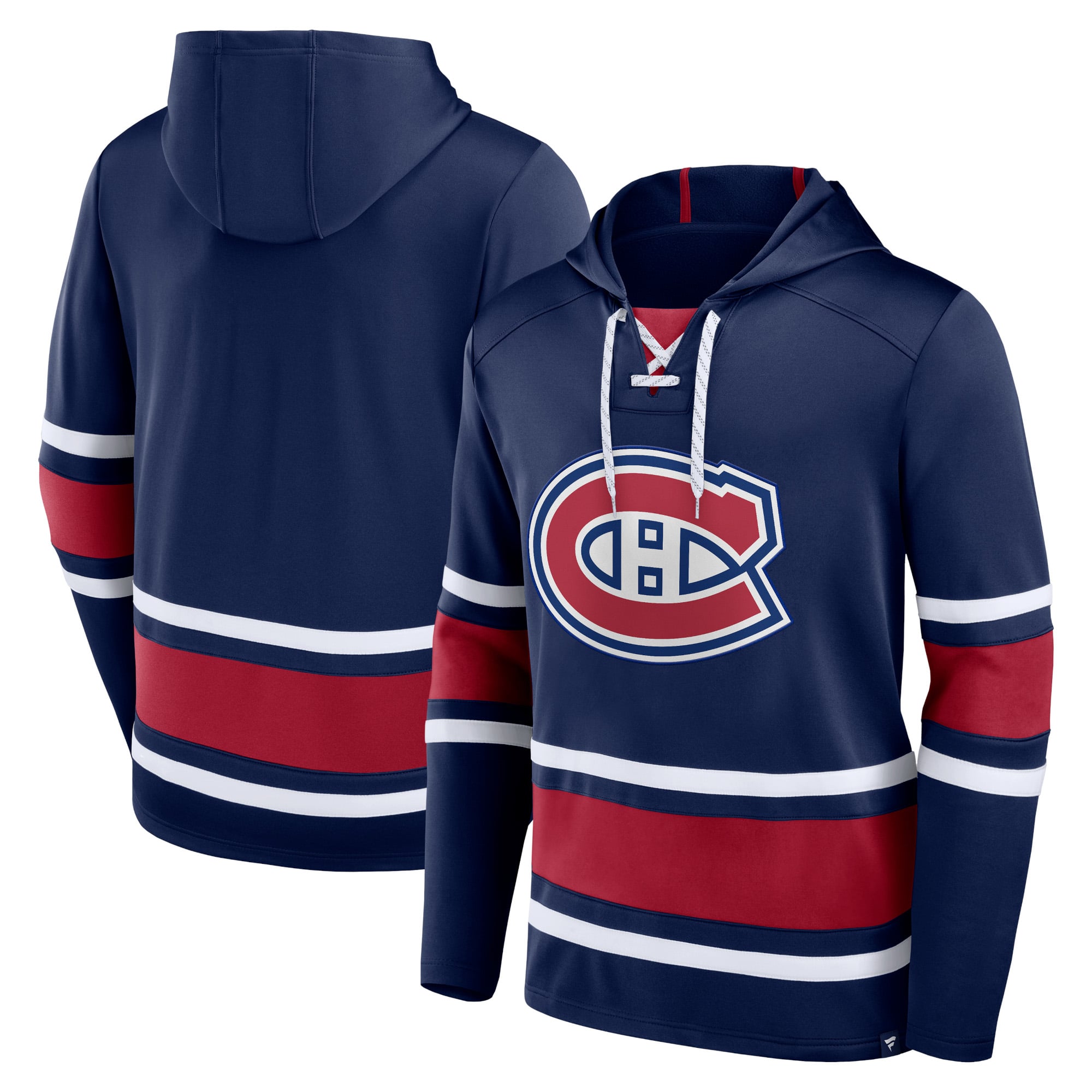 Sweat à capuche lacets Fanatics bleu marine pour homme, modèle Fundamental des Canadiens de Montréal