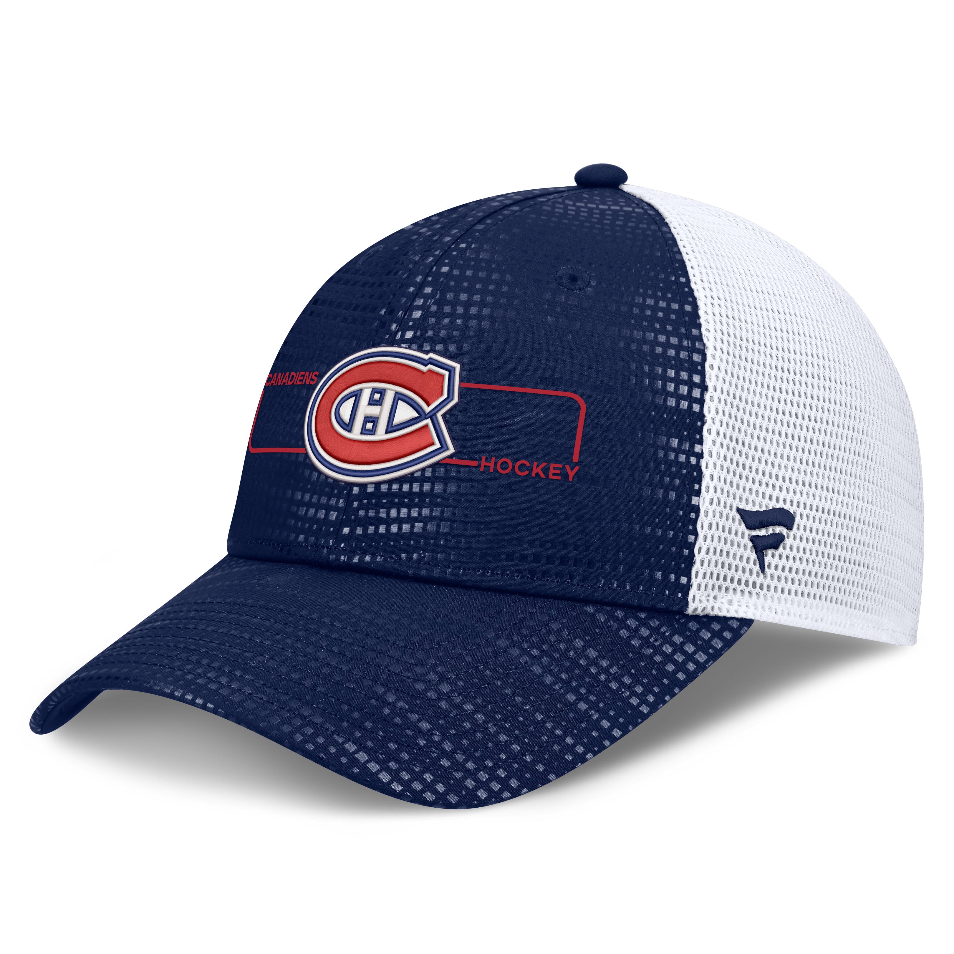 Men's Fanatics Navy/White Montreal Canadiens Authentic Pro Rink Boxed Logo Trucker Hat