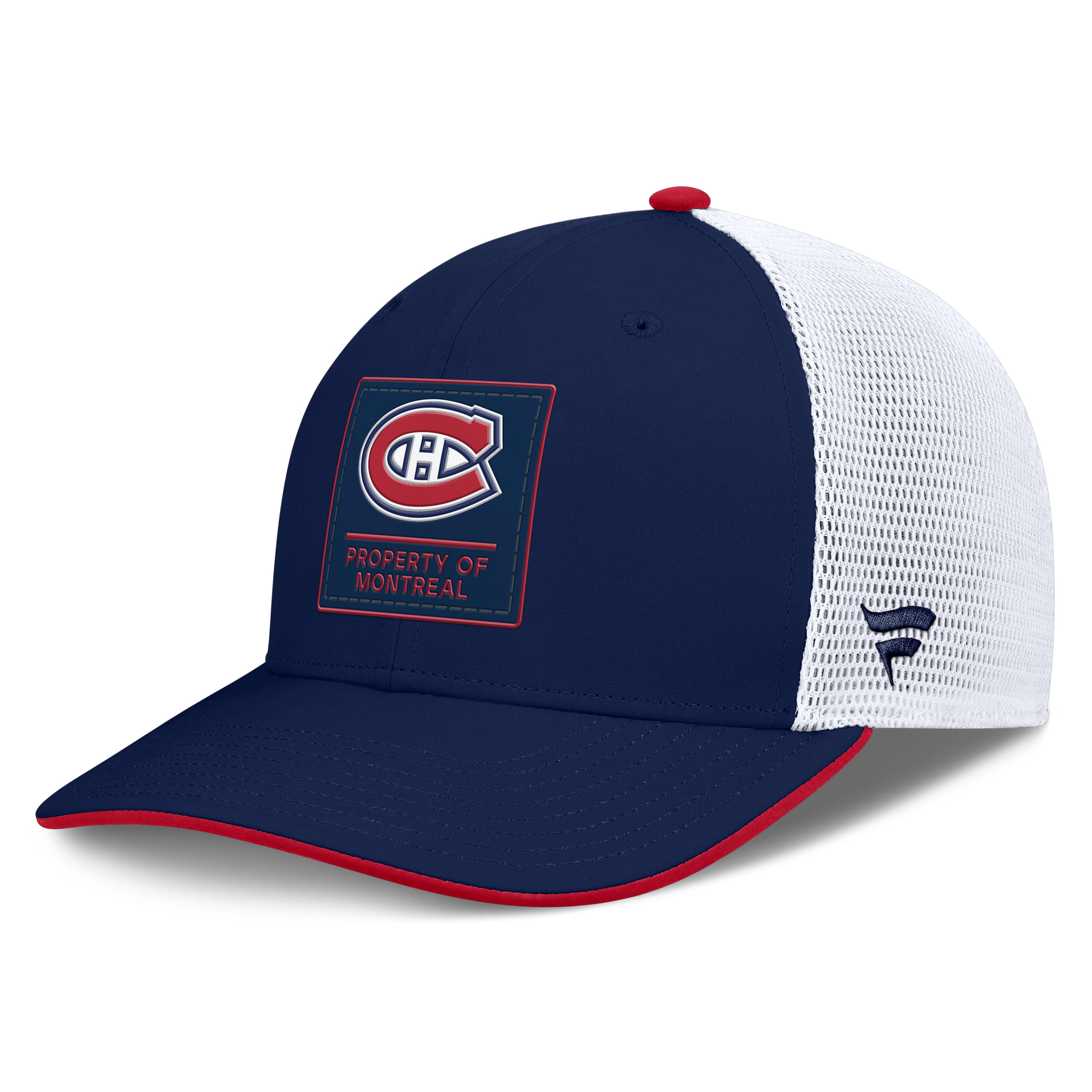 Casquette trucker Fanatics bleu marine/blanche authentique des Canadiens de Montréal, modèle Pro Rink à couronne mi-haute ajustable