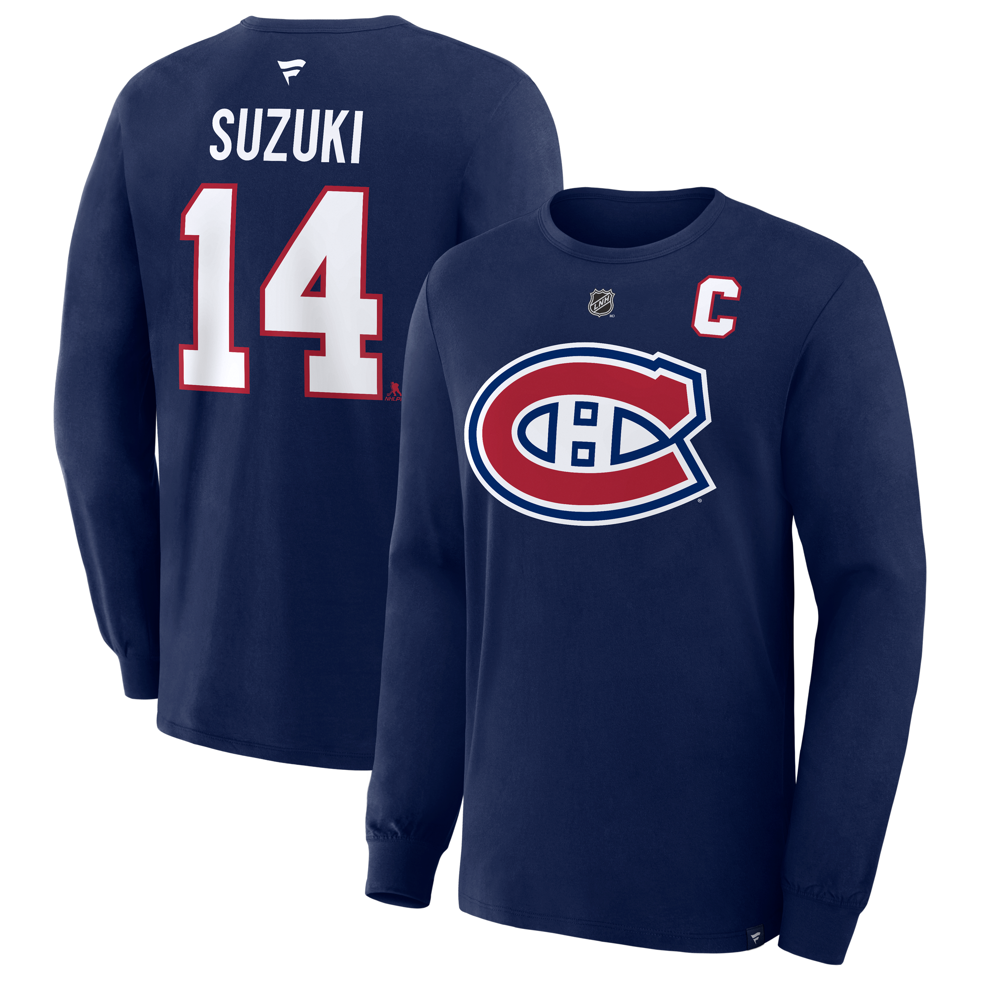 Men's Fanatics Nick Suzuki Navy Montreal Canadiens Authentic Stack Name & Number Long Sleeve T-Shirt