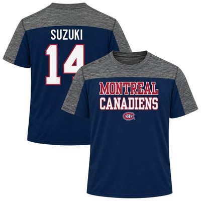 Men's Montreal Canadiens Nick Suzuki Fanatics Navy Big & Tall Name & Number Colorblocked T-Shirt
