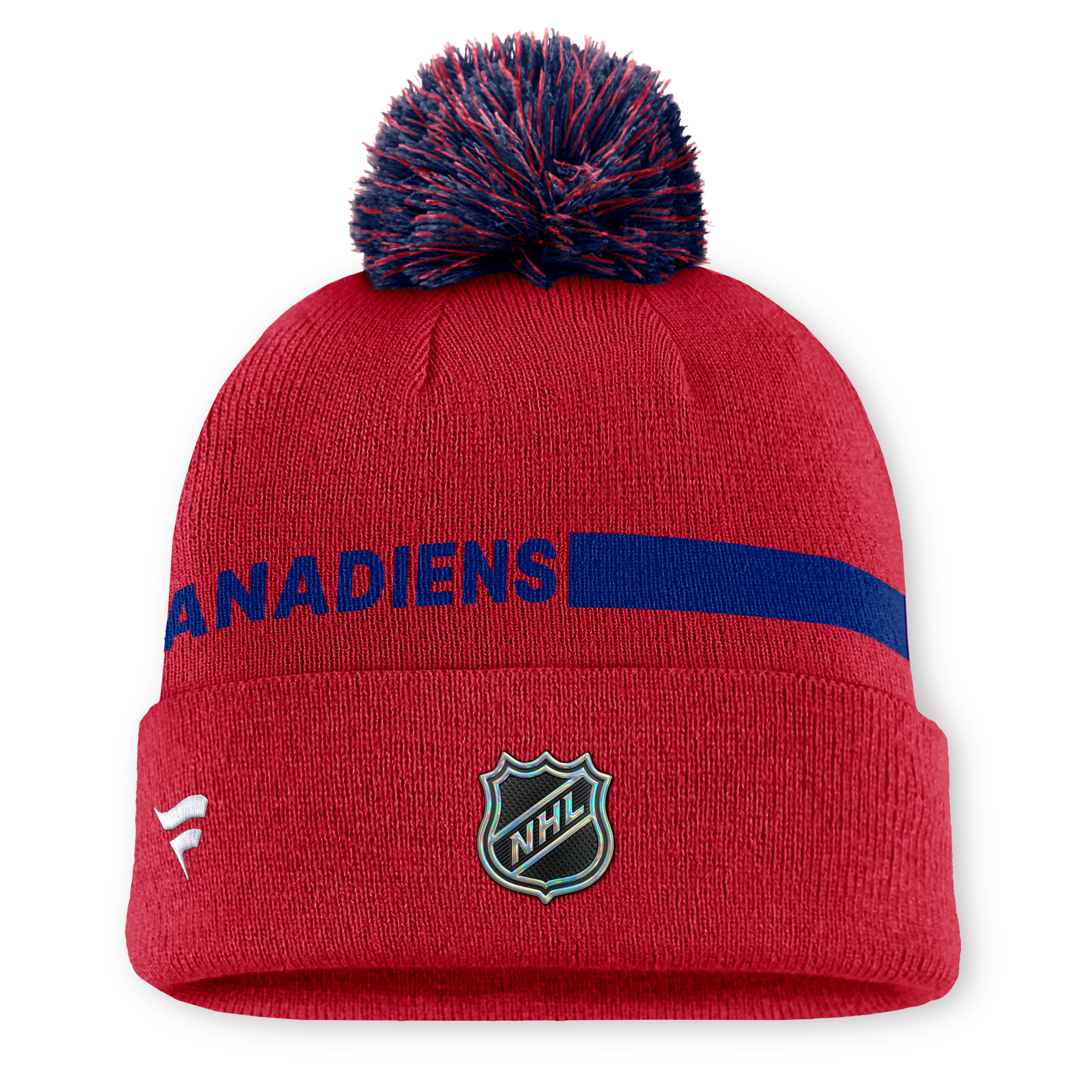 Bonnet tricoté authentique Pro Rink Fanatics rouge pour homme, avec pompon