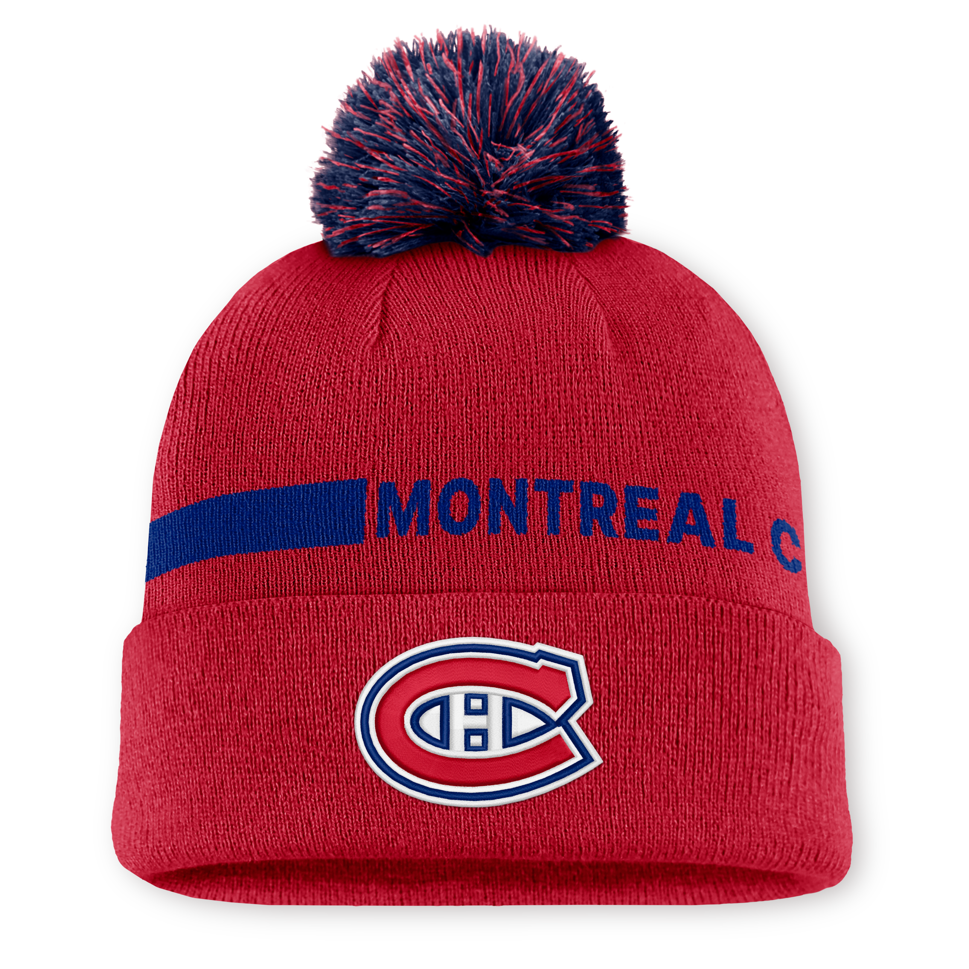 Bonnet tricoté authentique Pro Rink Fanatics rouge pour homme, avec pompon