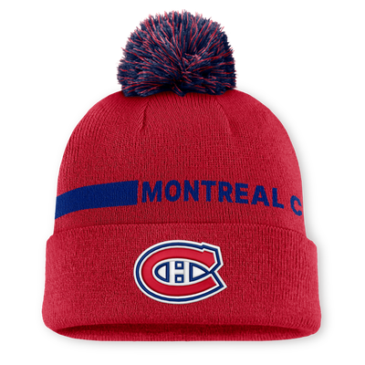 Bonnet tricoté à revers avec pompon, authentique Fanatics Pro Rink, des Canadiens de Montréal - Rouge