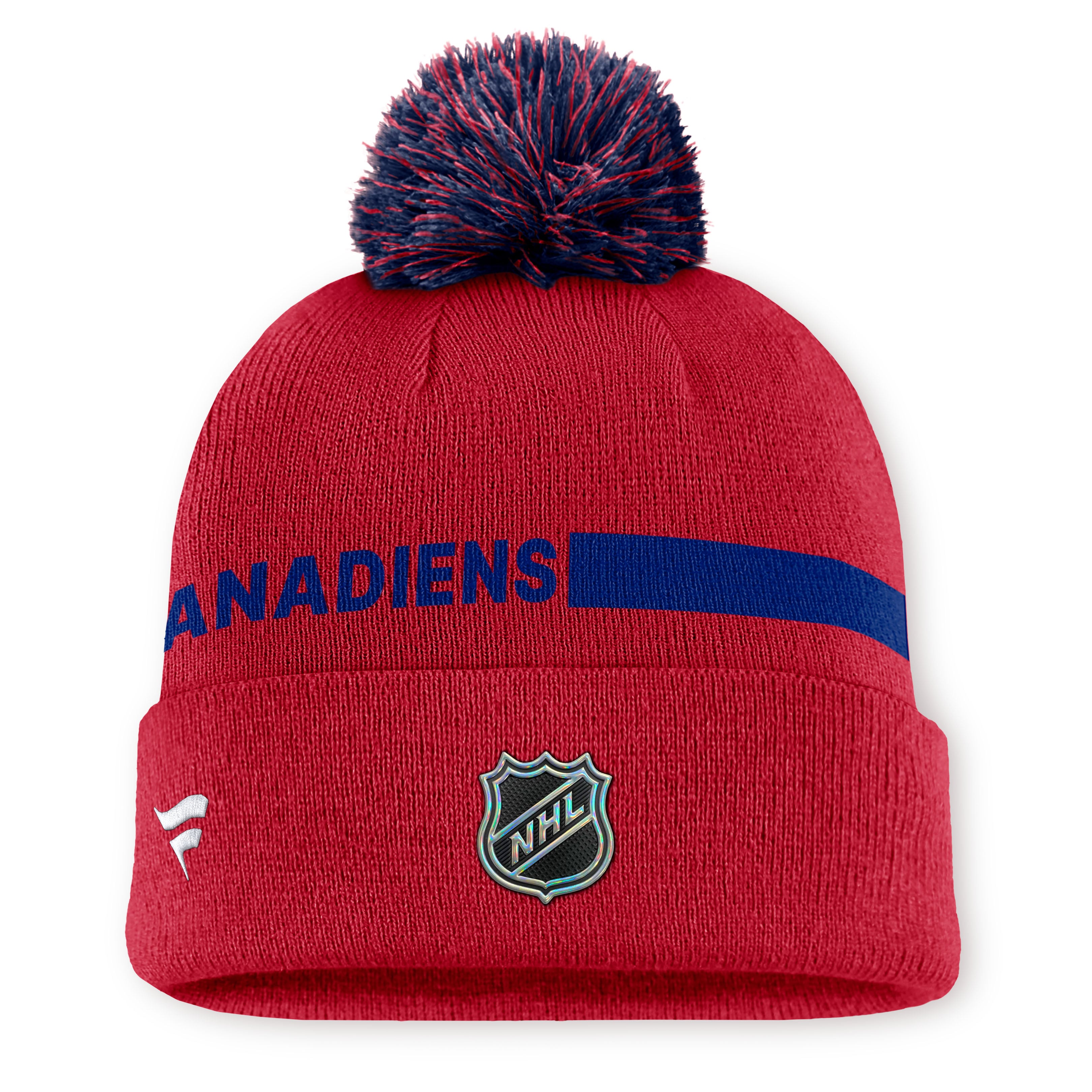Men's Fanatics Red Montreal Canadiens Authentic Pro Rink Cuffed Knit Hat with Pom