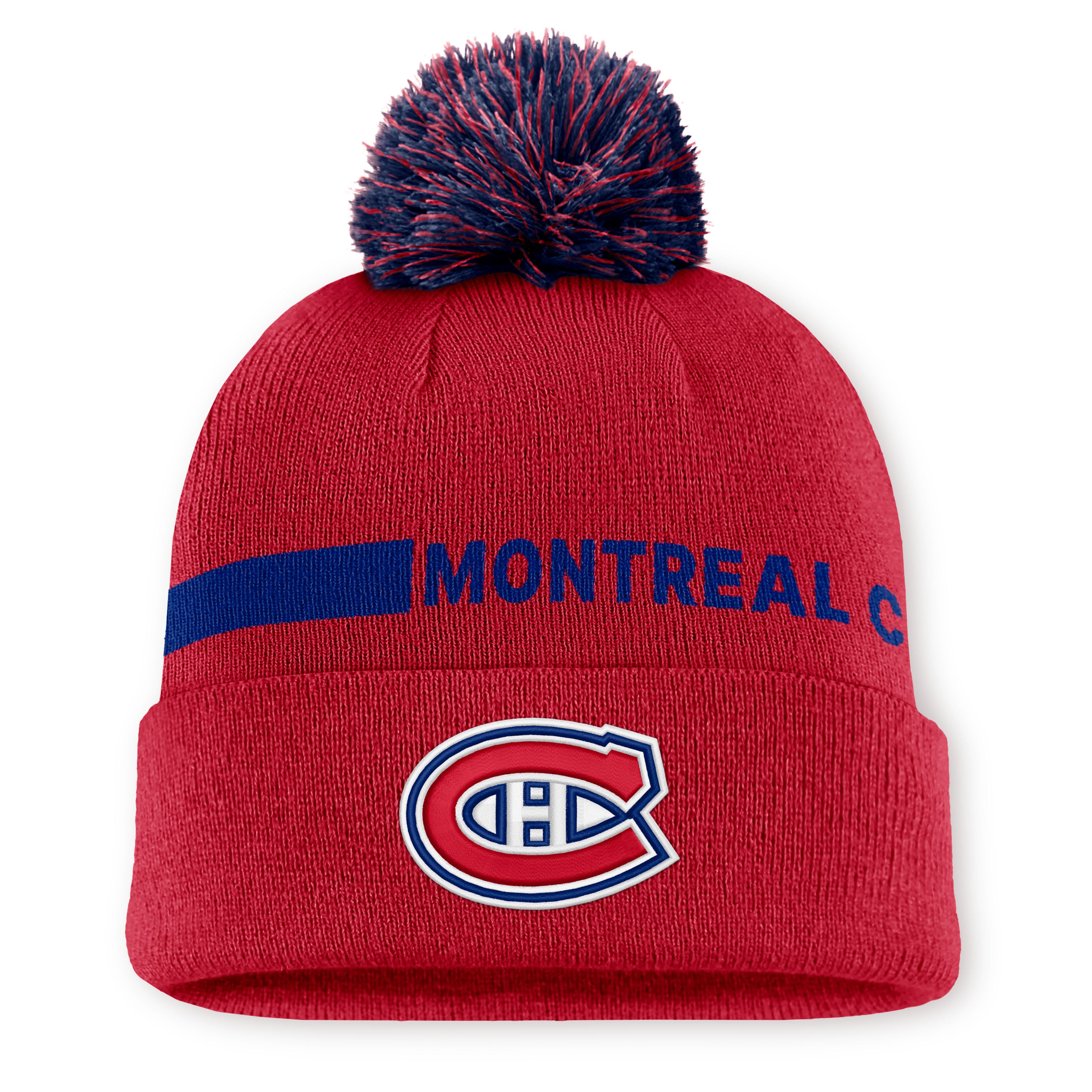 Men's Fanatics Red Montreal Canadiens Authentic Pro Rink Cuffed Knit Hat with Pom