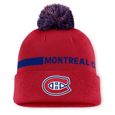 Men's Montreal Canadiens Fanatics Red Authentic Pro Rink Cuffed Knit Hat with Pom