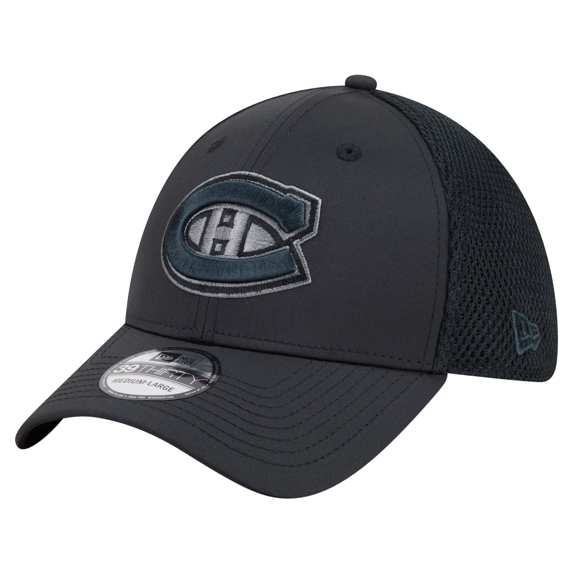Casquette extensible New Era Blackout 39THIRTY pour homme, modèle Montréal Canadiens, noire