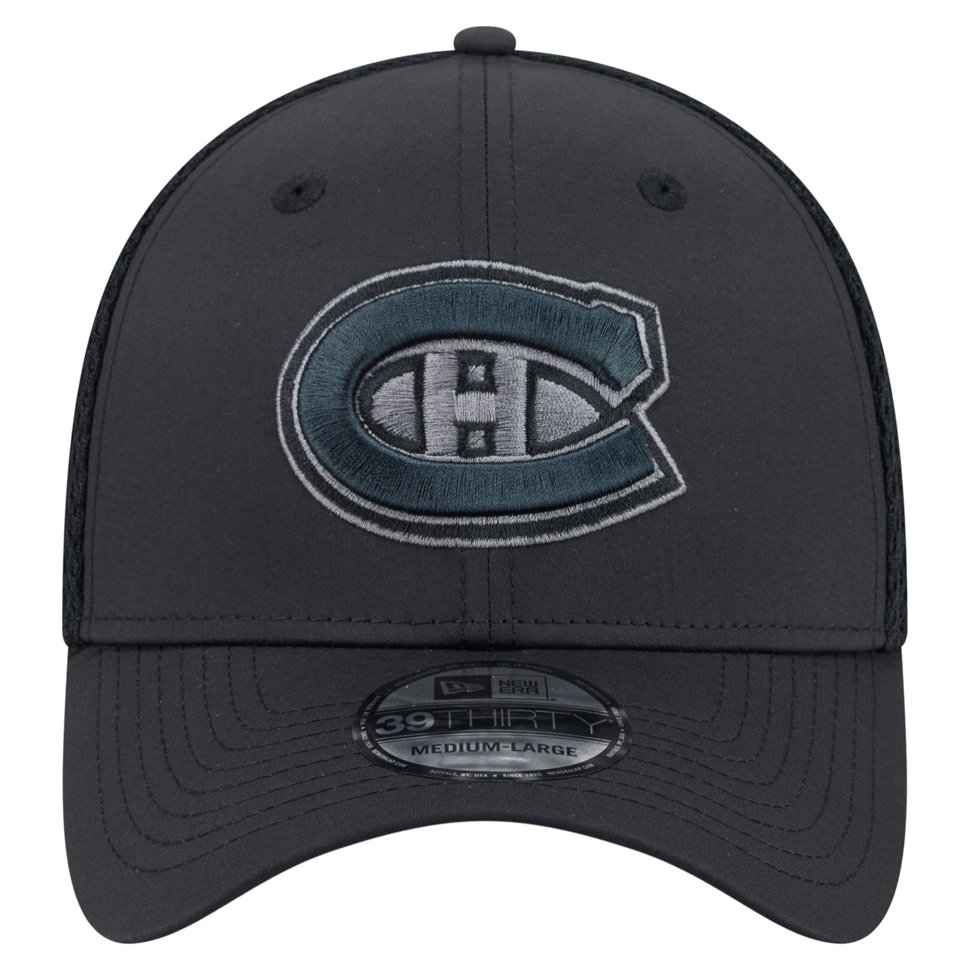 Casquette extensible New Era Blackout 39THIRTY pour homme, modèle Montréal Canadiens, noire