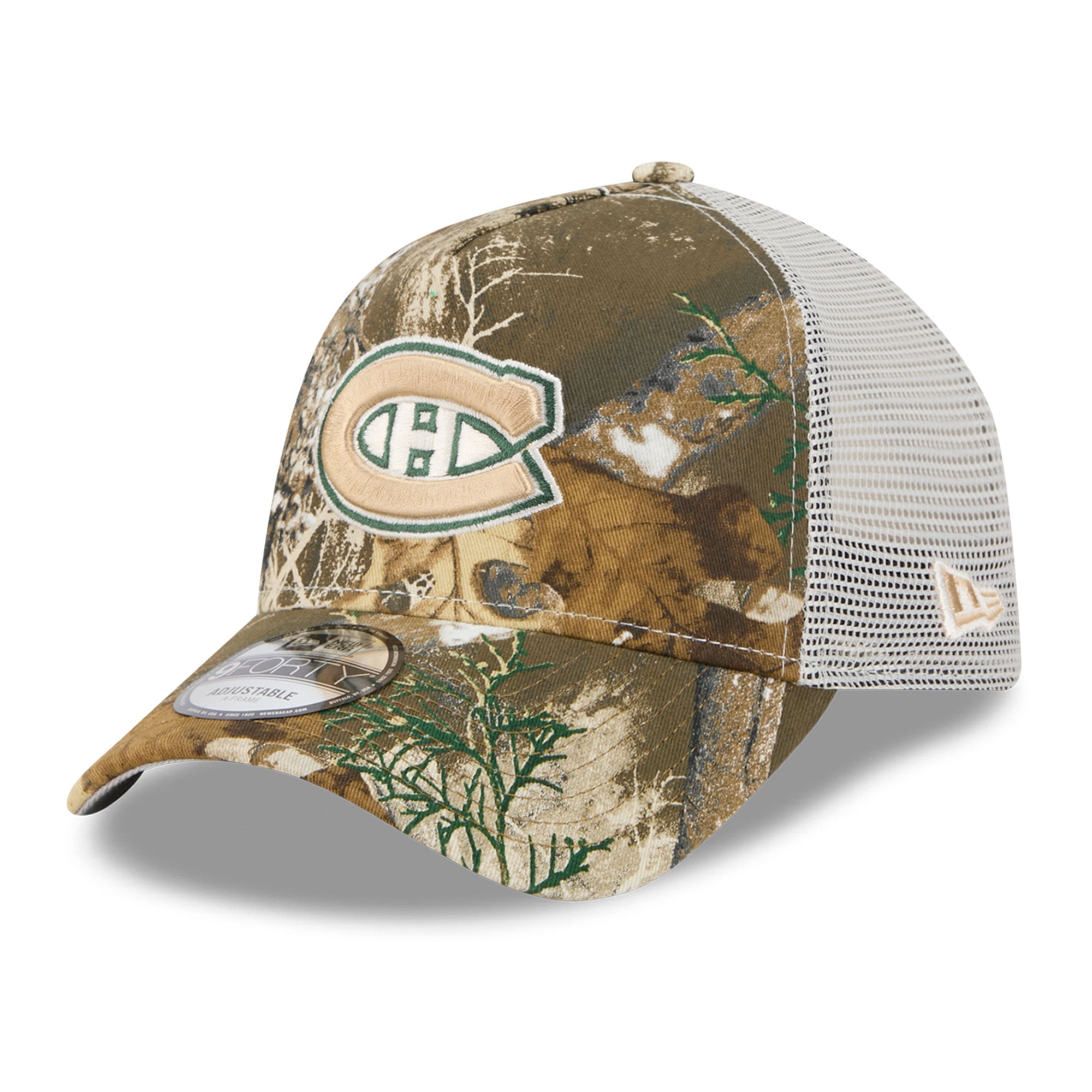 Casquette trucker ajustable New Era Camo Montréal Canadiens Real Tree A-Frame 9FORTY pour homme