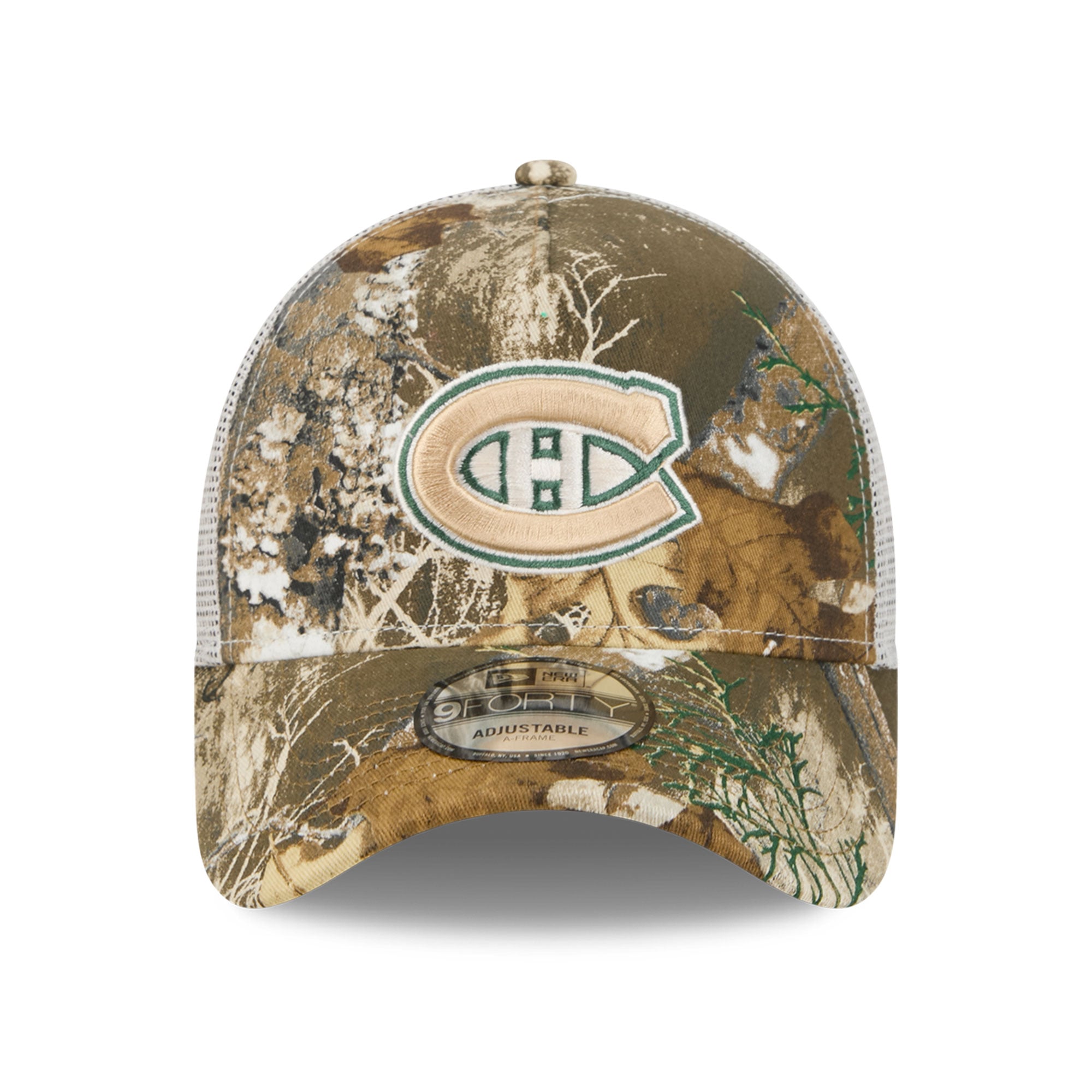 Casquette trucker ajustable New Era Camo Montréal Canadiens Real Tree A-Frame 9FORTY pour homme