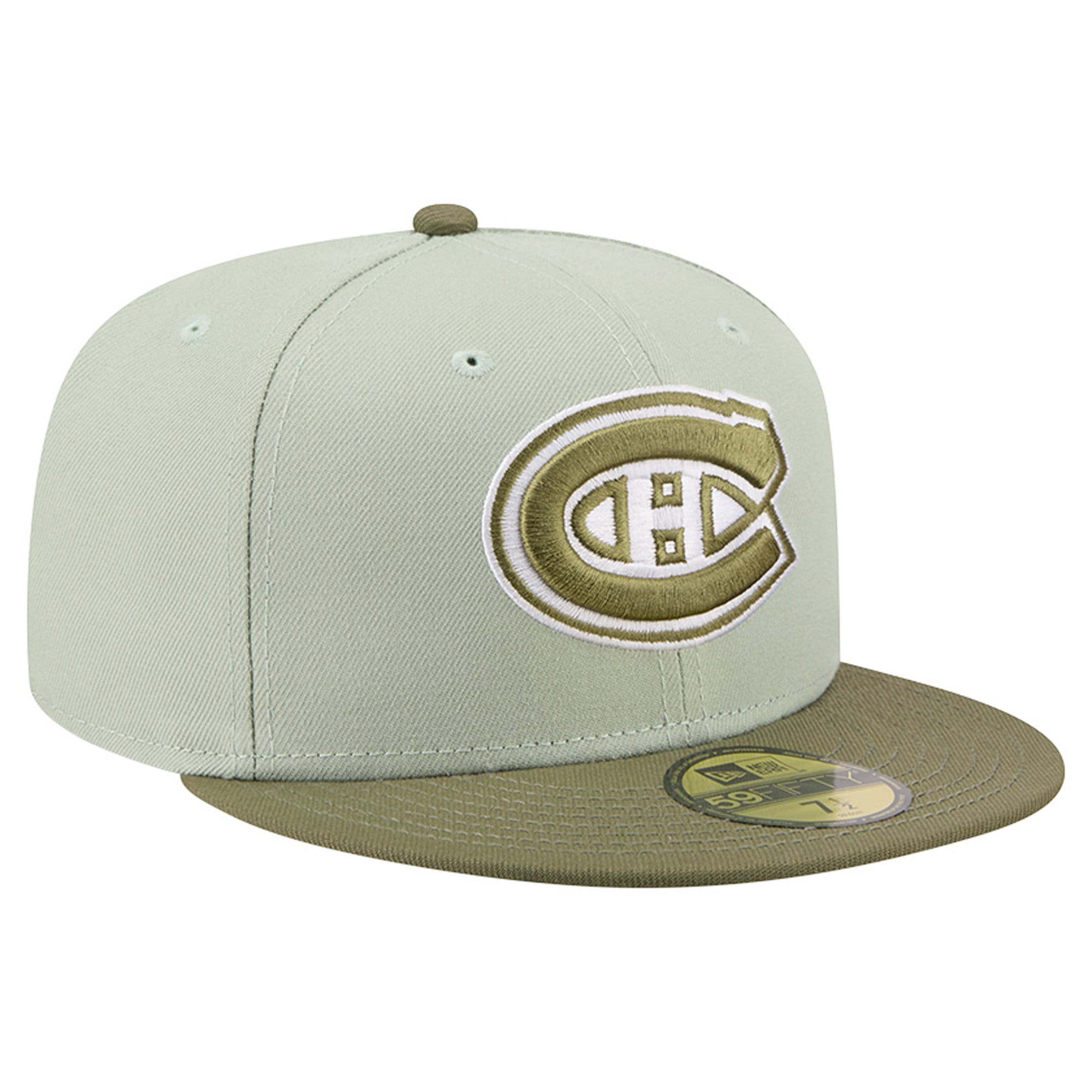 Casquette ajustée New Era 59FIFTY pour homme, vert sauge/olive, collection Montréal Canadiens.