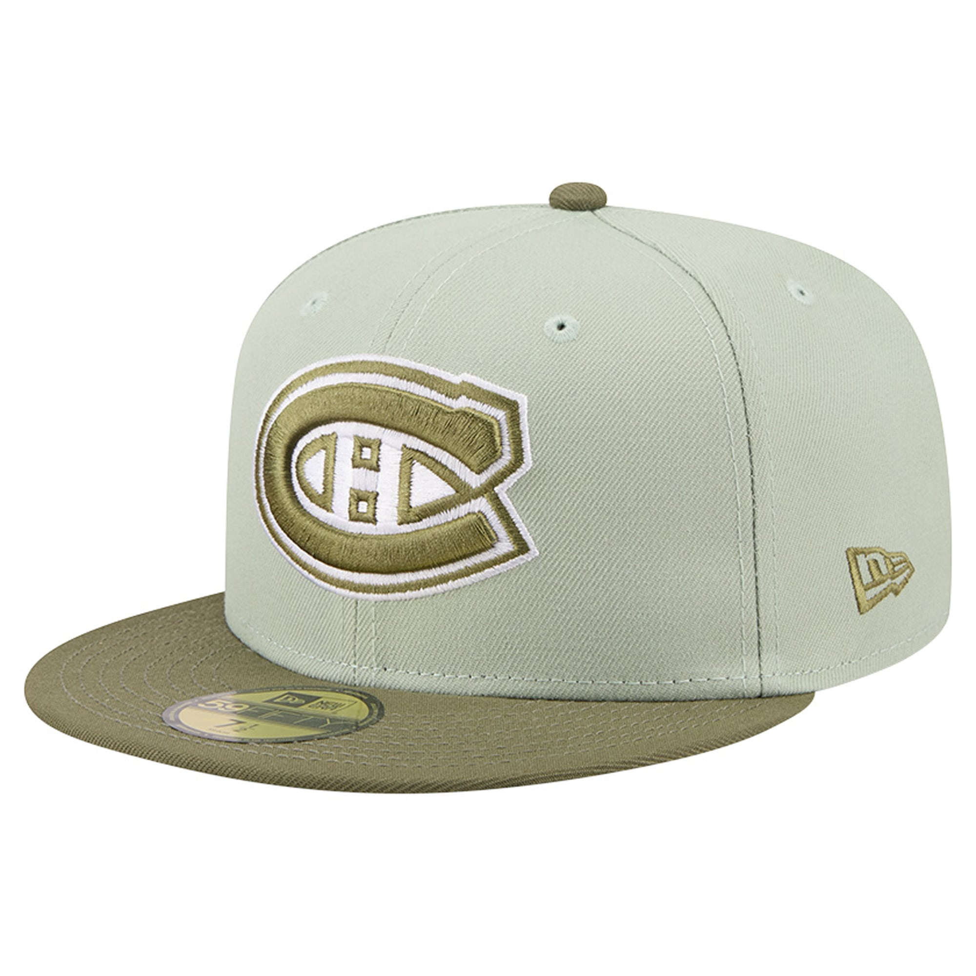 Casquette ajustée New Era 59FIFTY pour homme, vert sauge/olive, collection Montréal Canadiens.