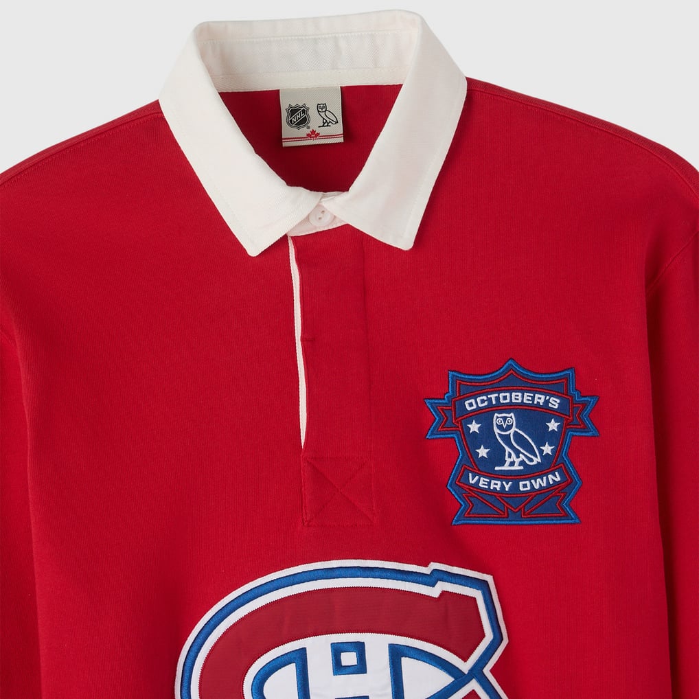 Men's Montreal Canadiens  OVO x NHL Red YD Striped Rugby Polo