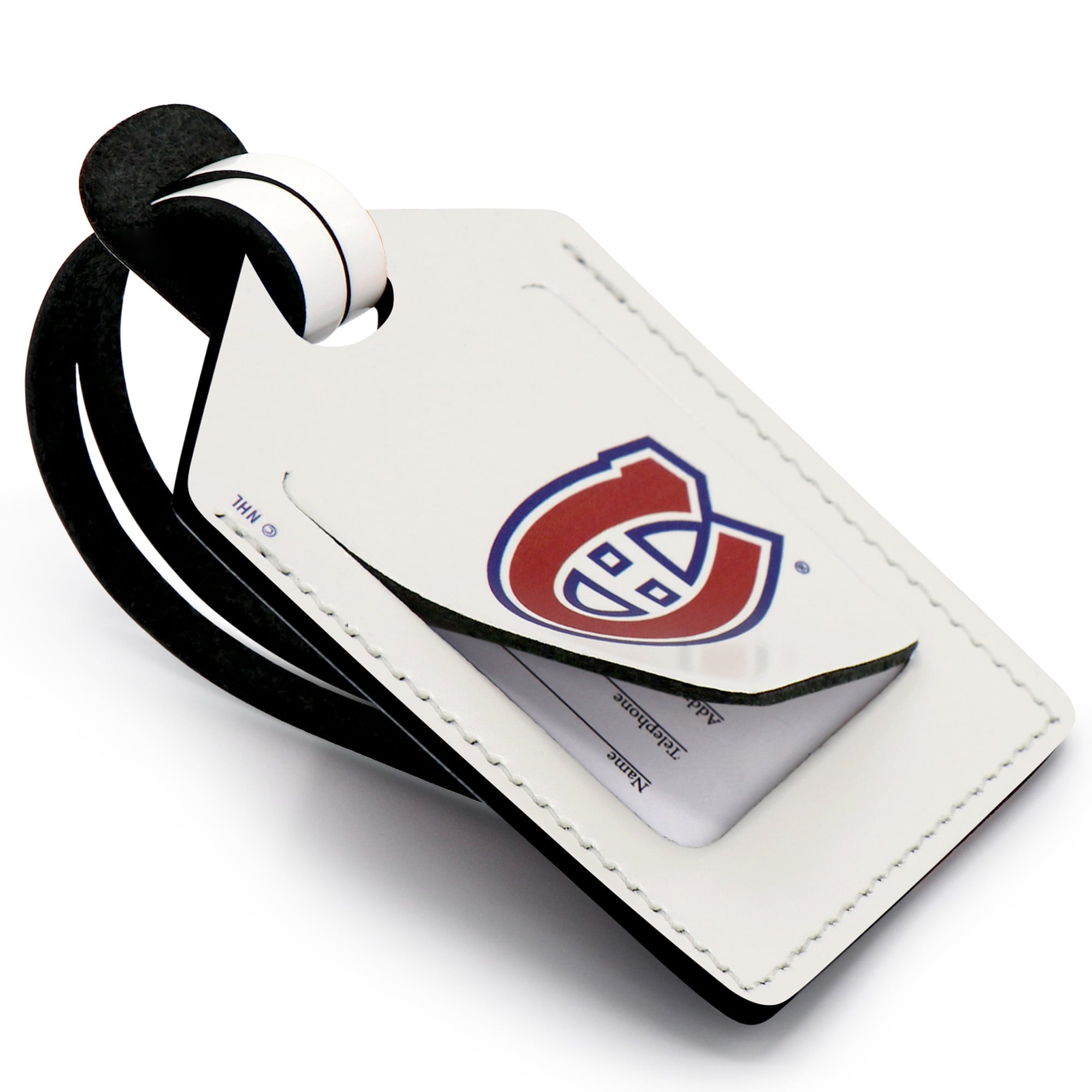 Étiquette de bagage en cuir personnalisée Canadiens de Montréal blanc