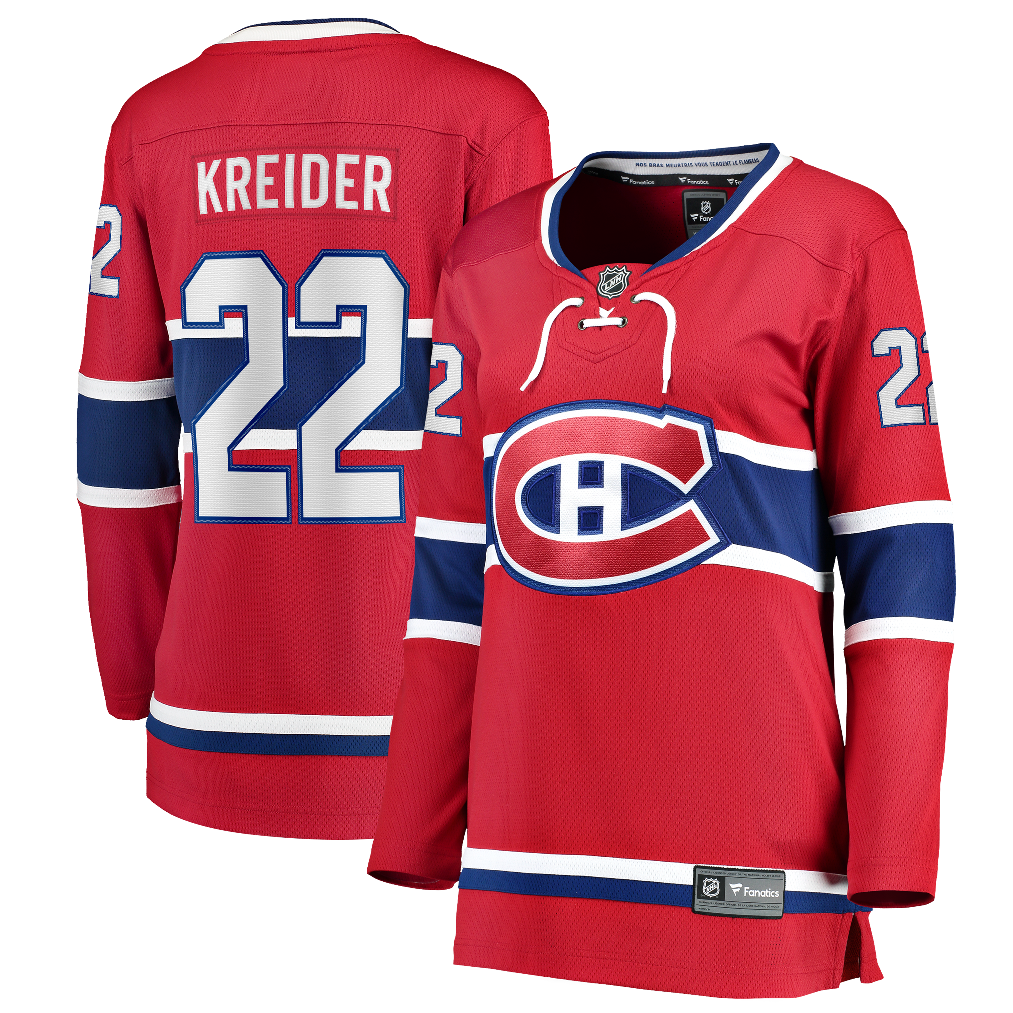 Maillot domicile rouge à bretelles de Chris Kreider, Canadien Montréal, pour femmes (Fanatics).