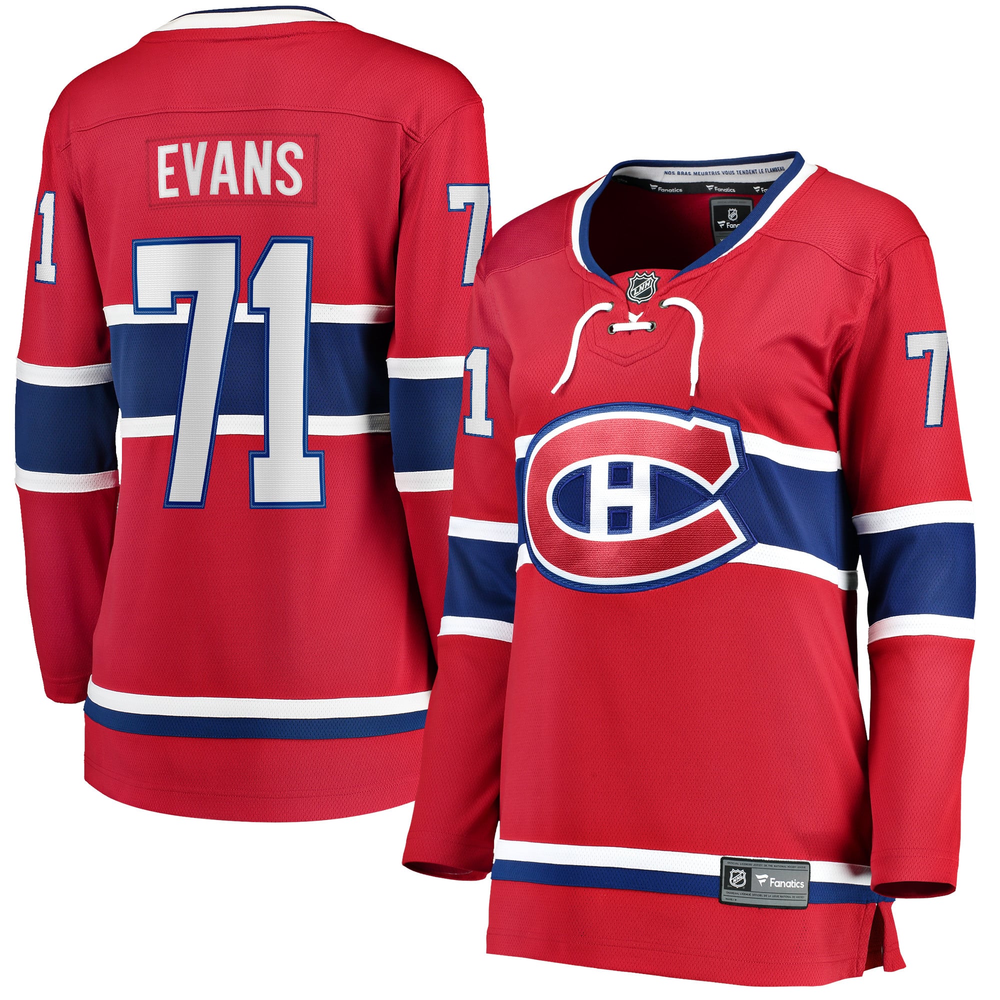 Maillot domicile Breakaway rouge Jake Evans des Canadiens de Montréal pour femmes (Fanatics)