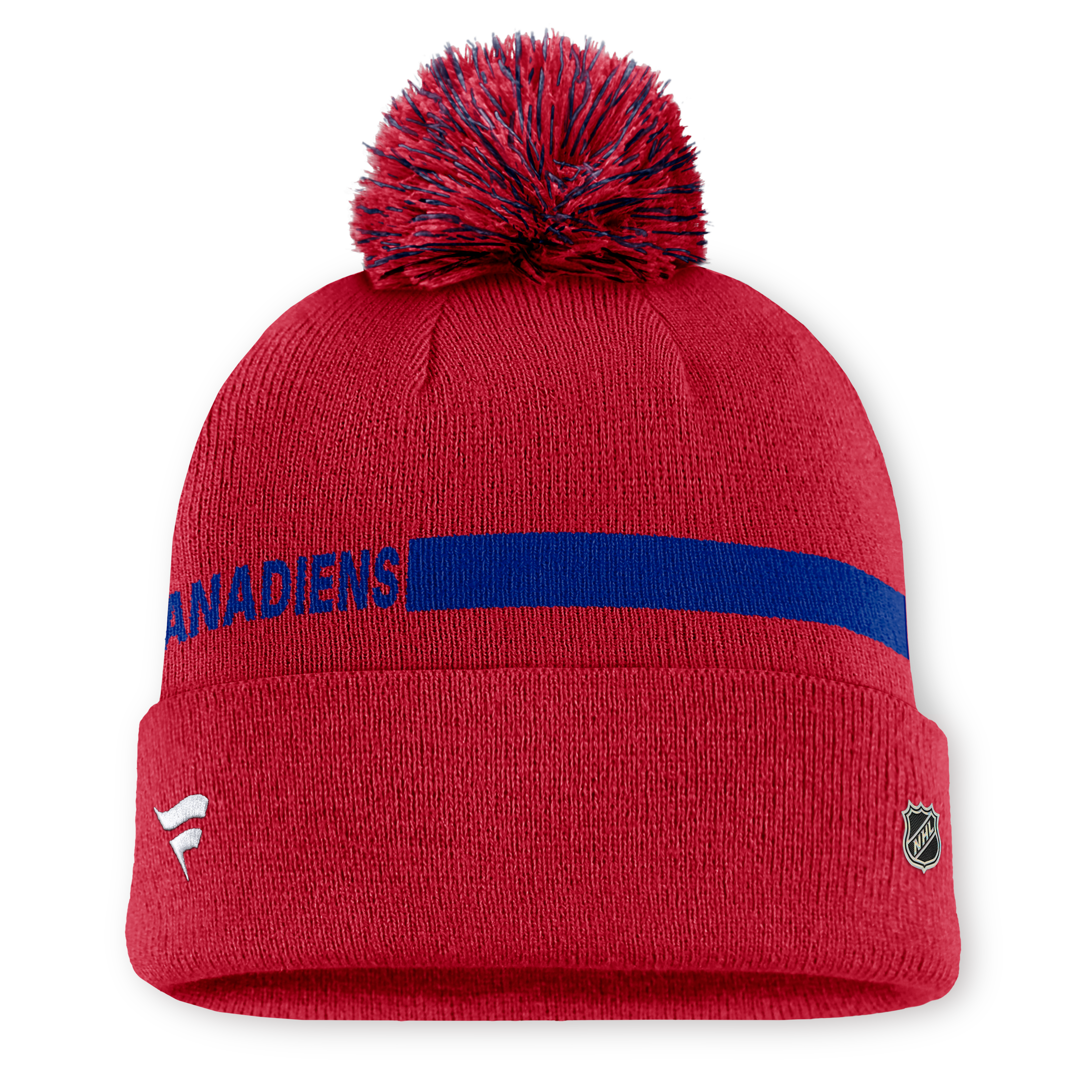 Bonnet tricoté authentique Pro Rink Fanatics rouge pour femme, avec pompon