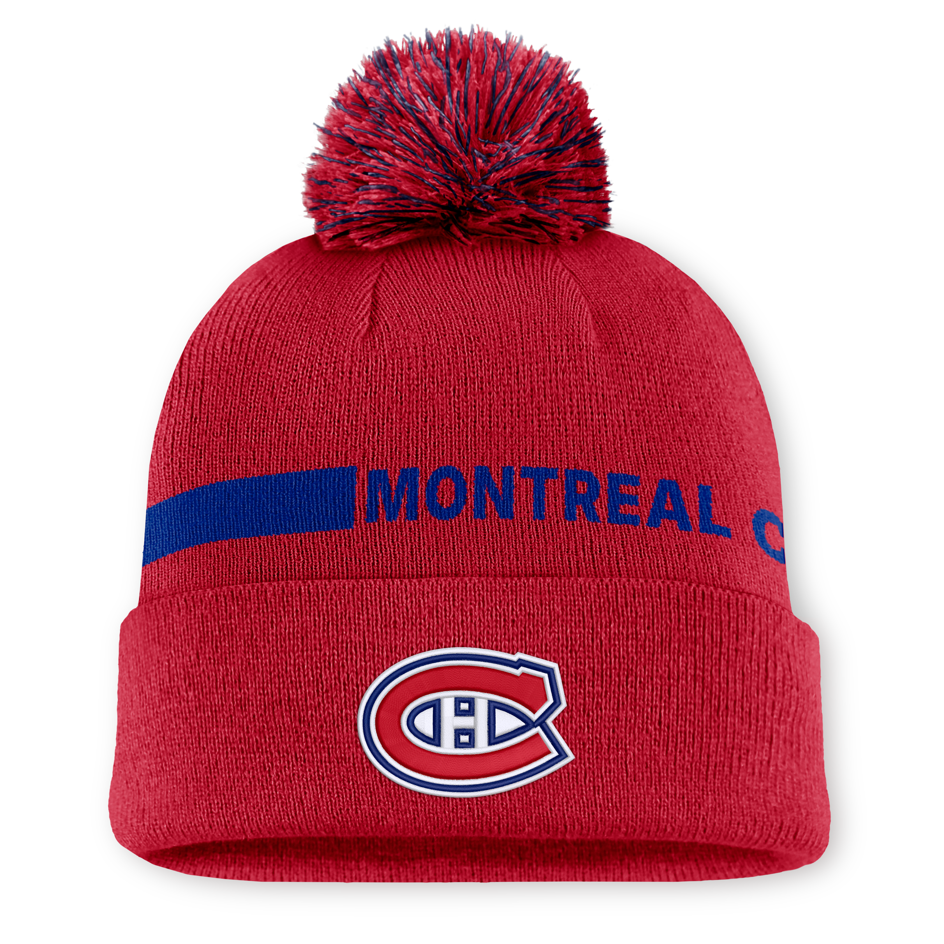 Bonnet tricoté authentique Pro Rink Fanatics rouge pour femme, avec pompon