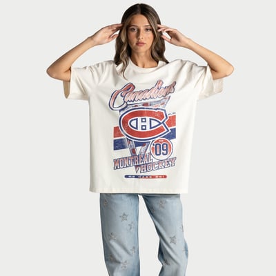 Women's Montreal Canadiens  The Wild Collective White Band T-Shirt
