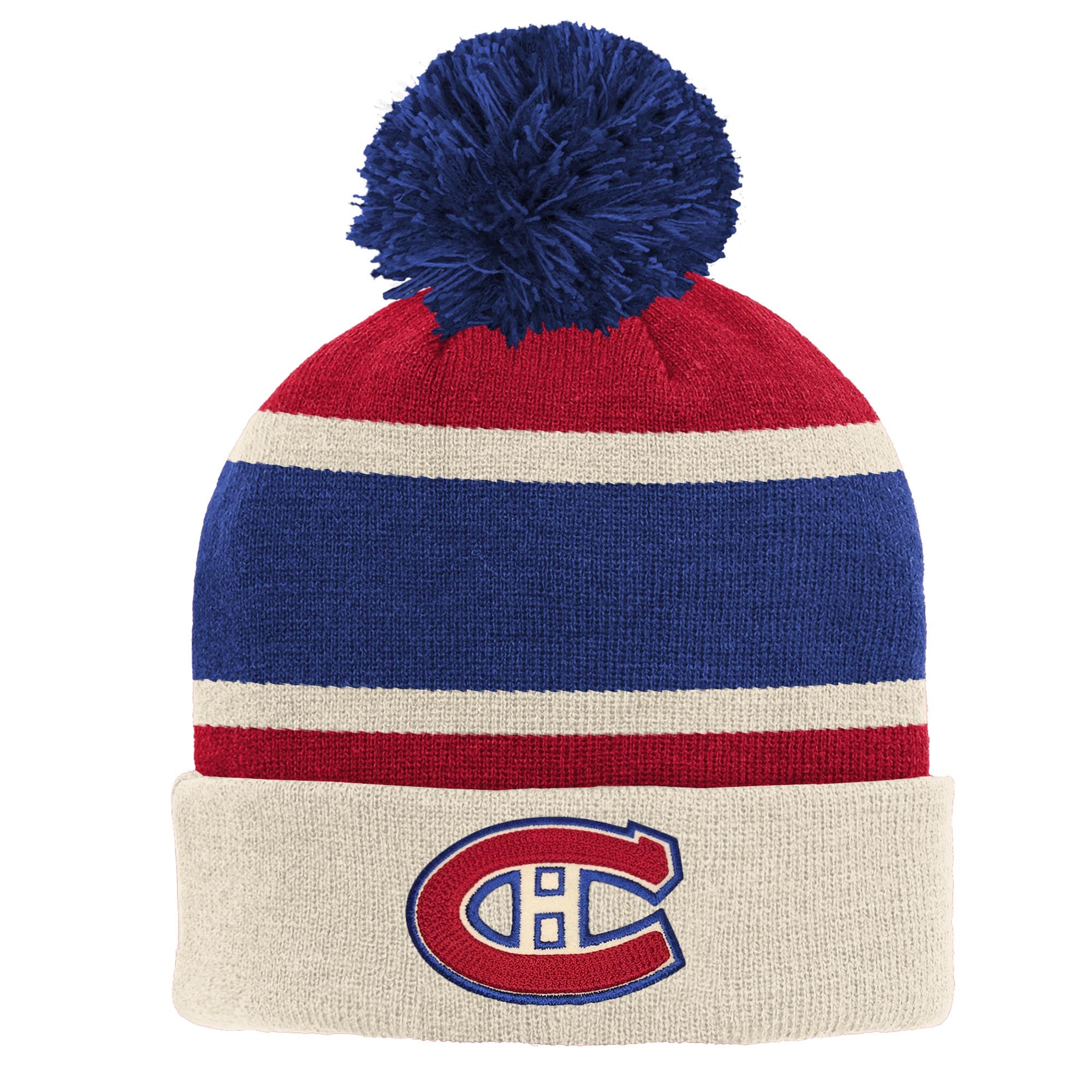Bonnet tricoté à revers avec pompon, couleur crème, des Canadiens de Montréal, édition spéciale Classique Héritage de la LNH 2026, de la marque Fanatics Youth.