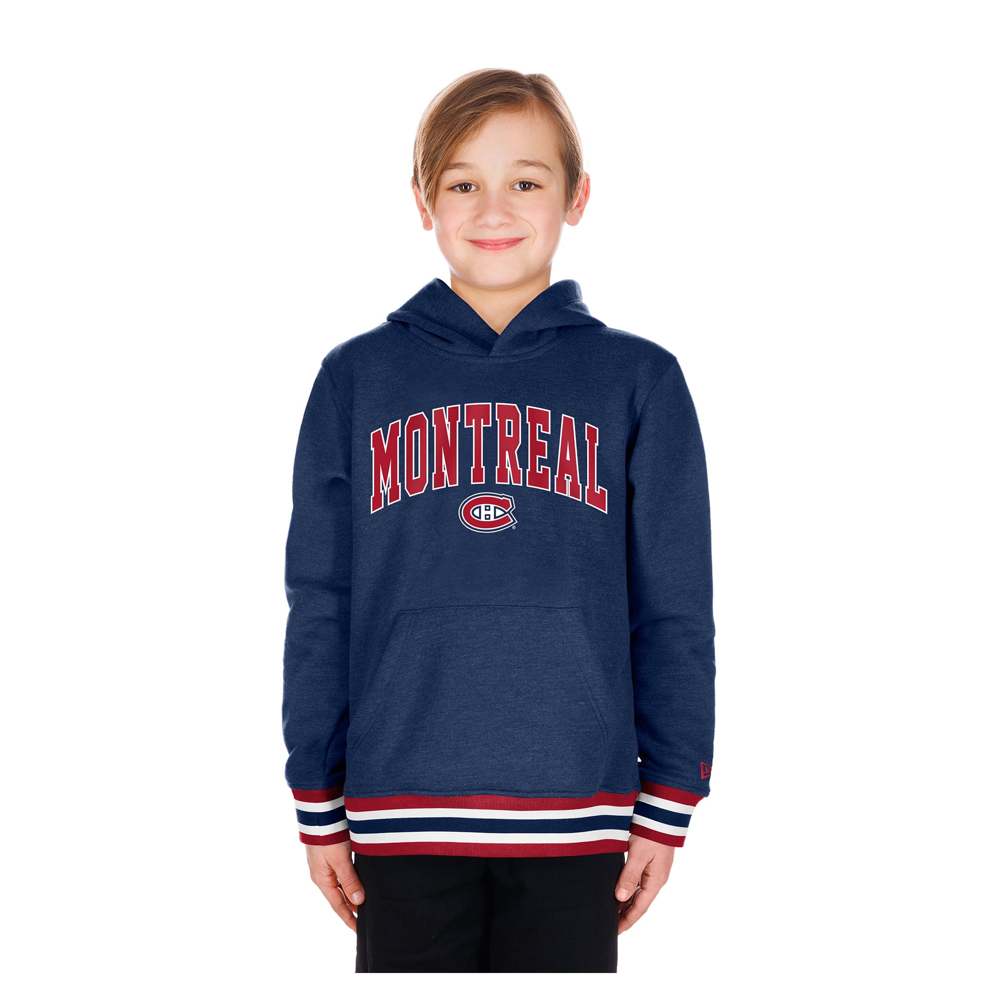Youth New Era Navy Montreal Canadiens Knit Trim Pullover Hoodie