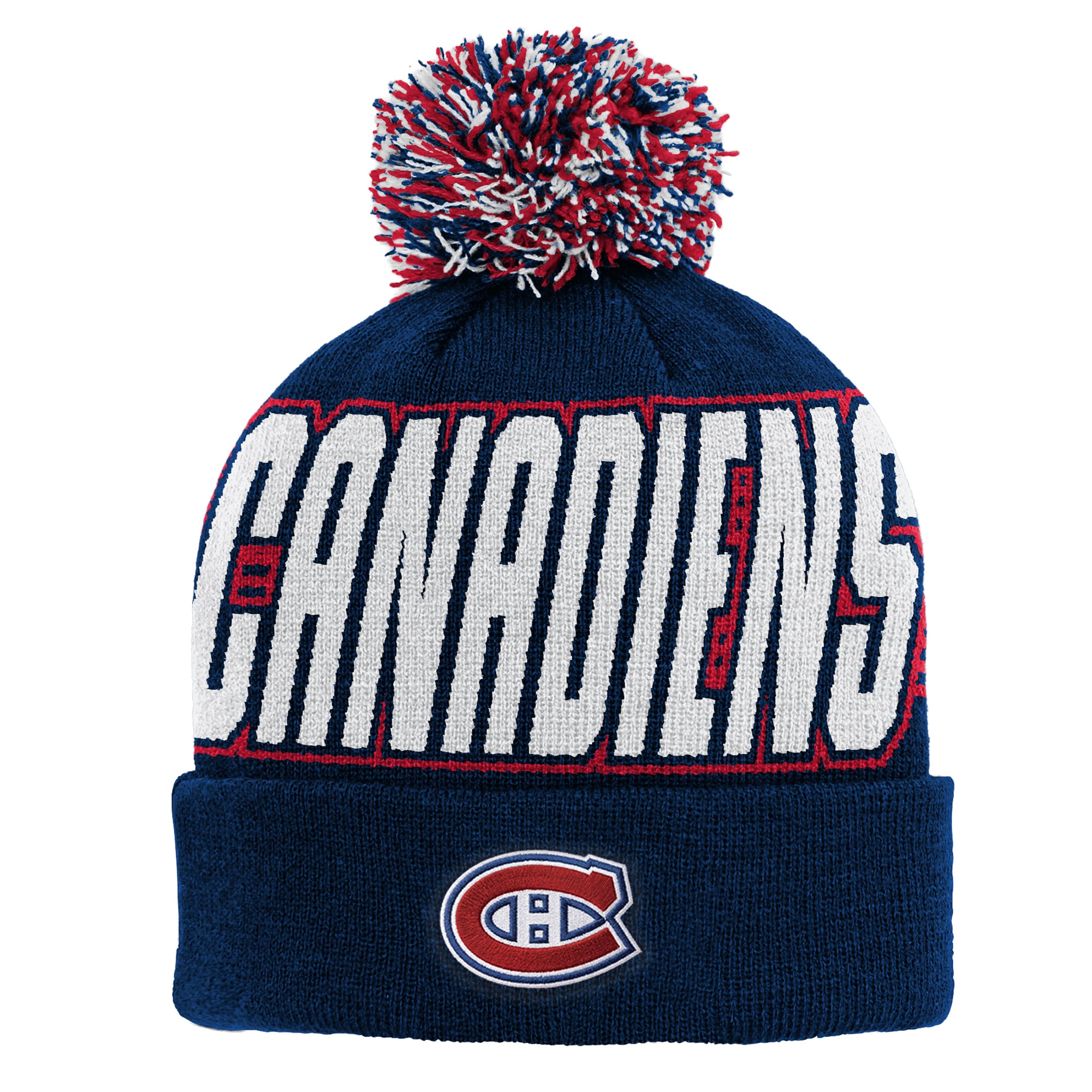 Bonnet tricoté à revers bleu marine Outerstuff des Canadiens de Montréal avec pompon