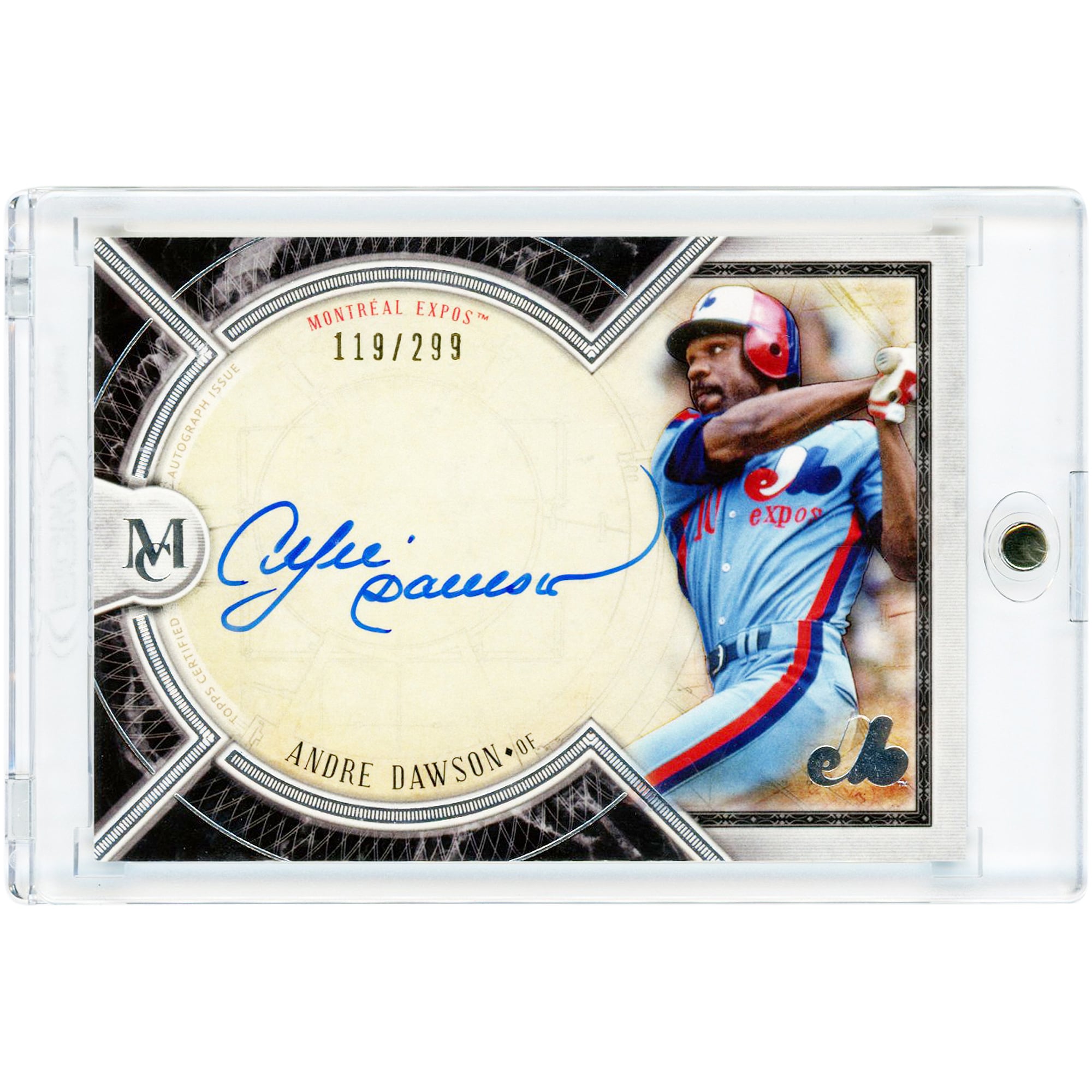 Carte autographiée d'André Dawson des Expos de Montréal, collection Topps Museum 2018, référence AA-AD, numéro 119/299