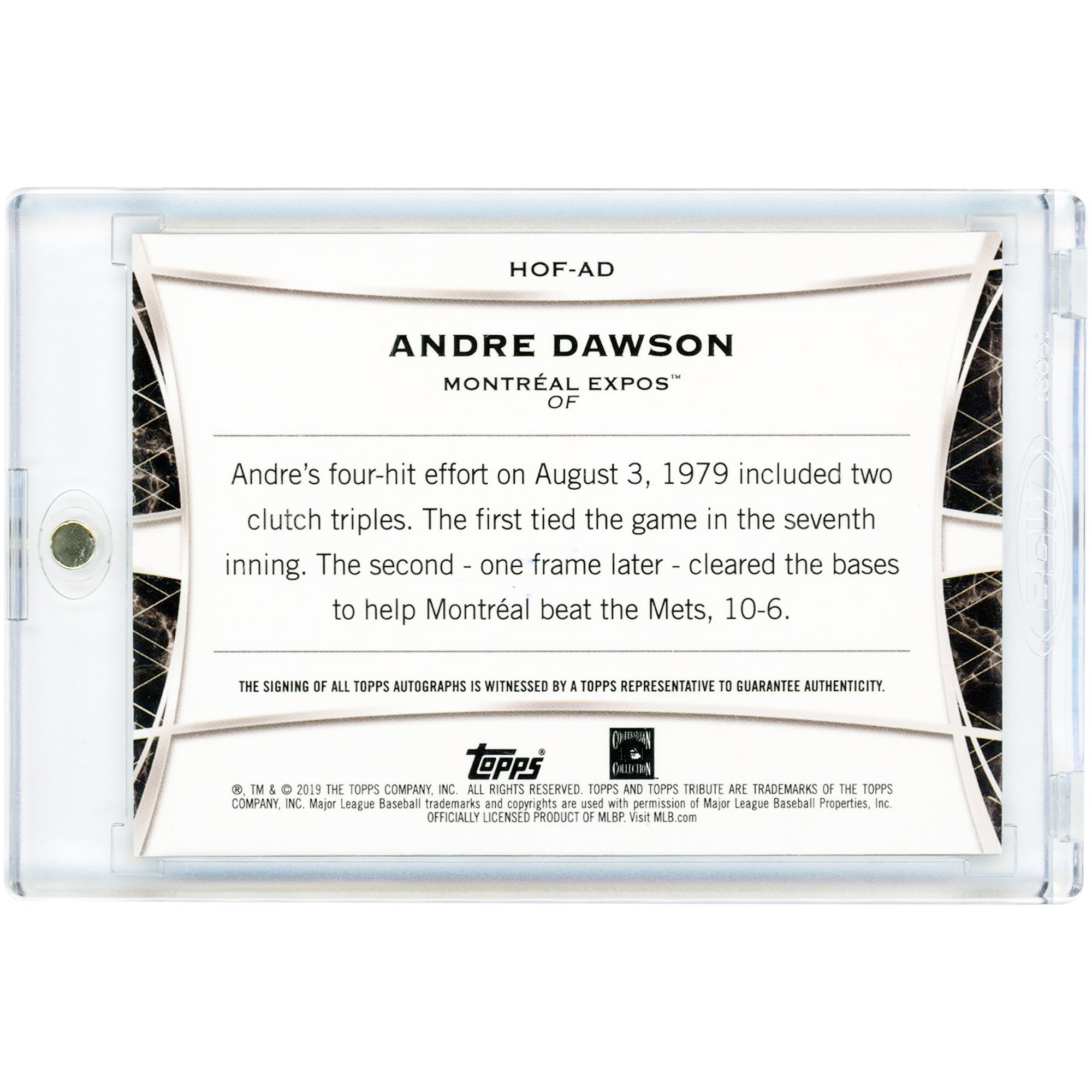 Andre Dawson Montreal Expos Autographed 2019 Topps Tribute Tribute to Enshrinement Purple #HOF-AD #30/50 Card