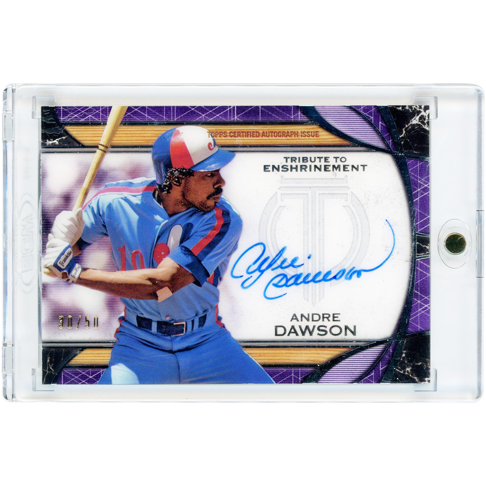 Andre Dawson Montreal Expos Autographed 2019 Topps Tribute Tribute to Enshrinement Purple #HOF-AD #30/50 Card