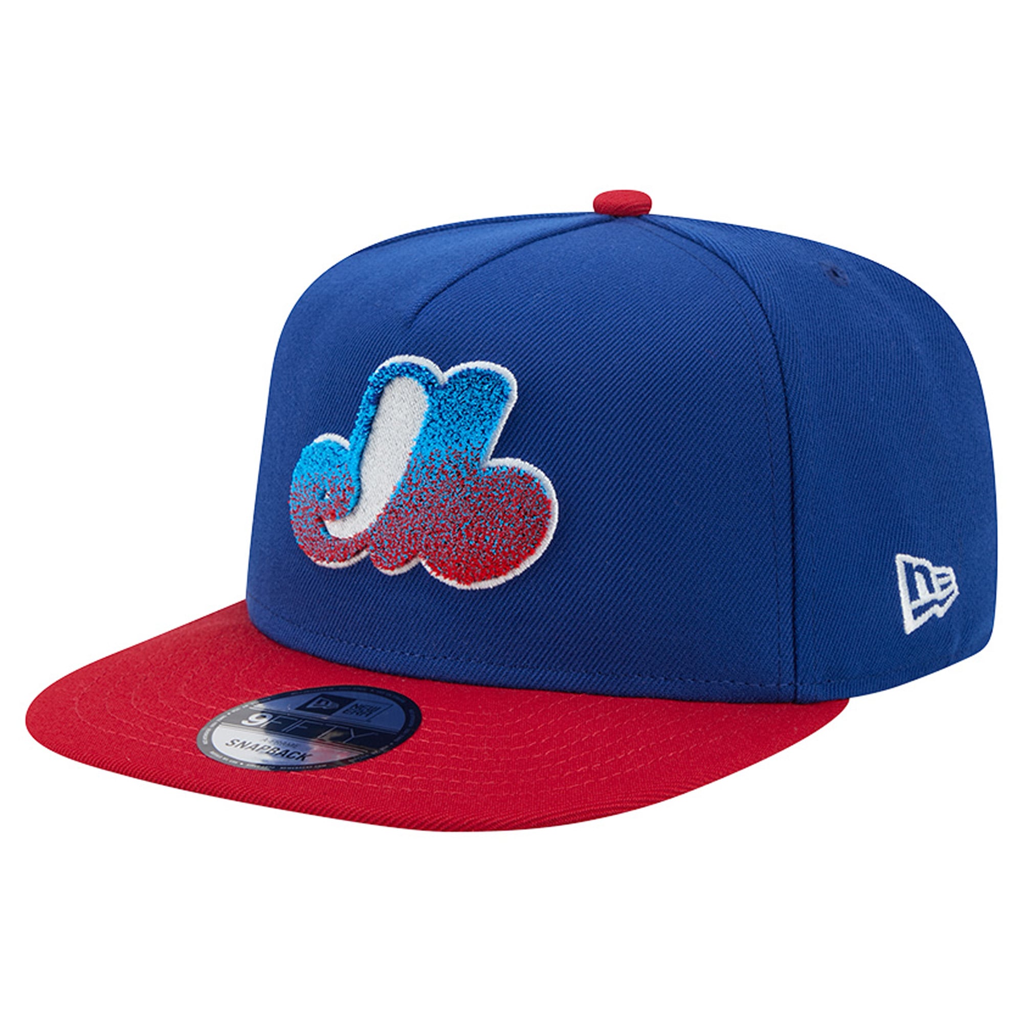 Casquette snapback New Era 9FIFTY pour homme, bleue et rouge, modèle Montréal Expos, en chenille dégradée.