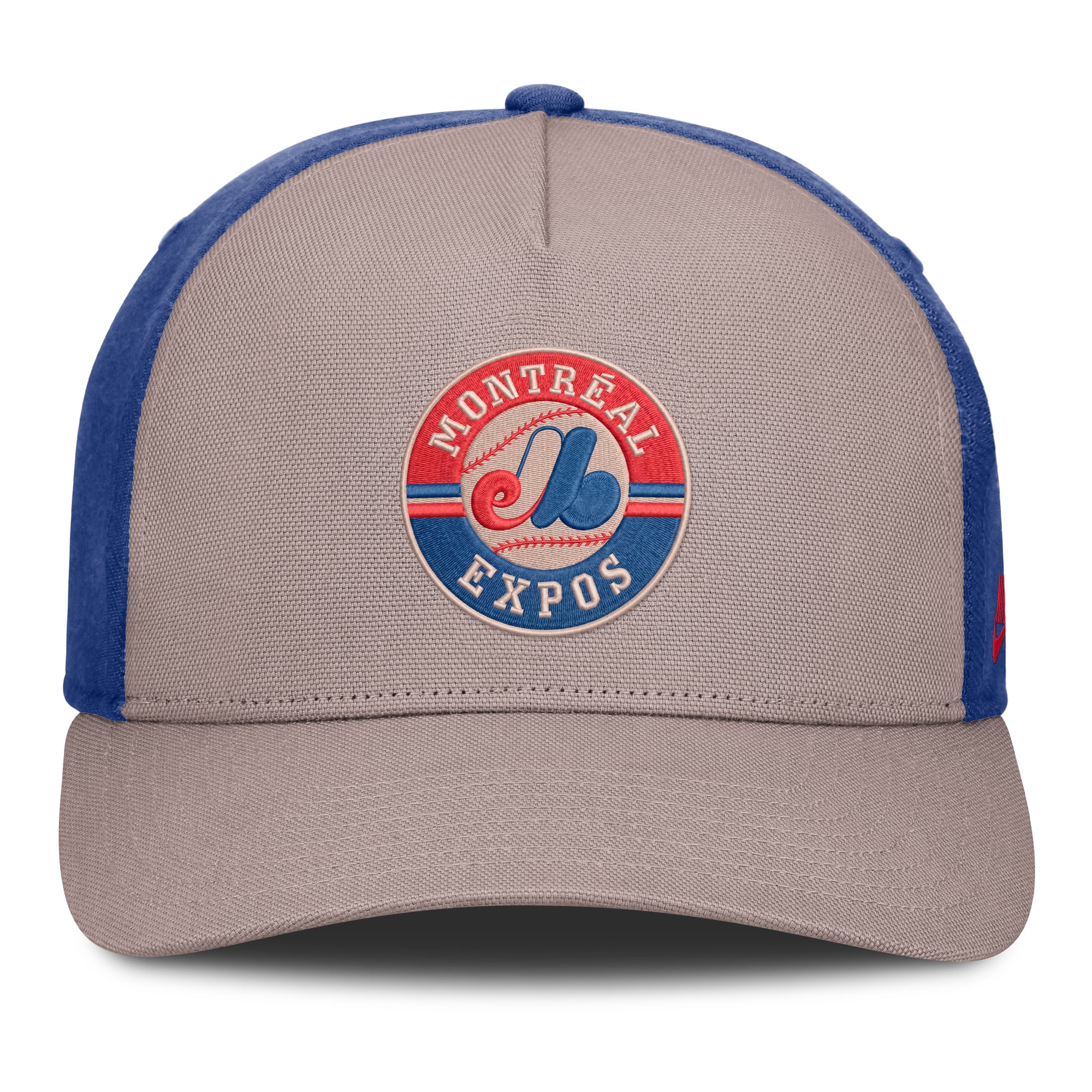 Casquette ajustable Nike pour homme, marron clair/bleu, Montréal Expos Cooperstown Rise, modèle A-Frame