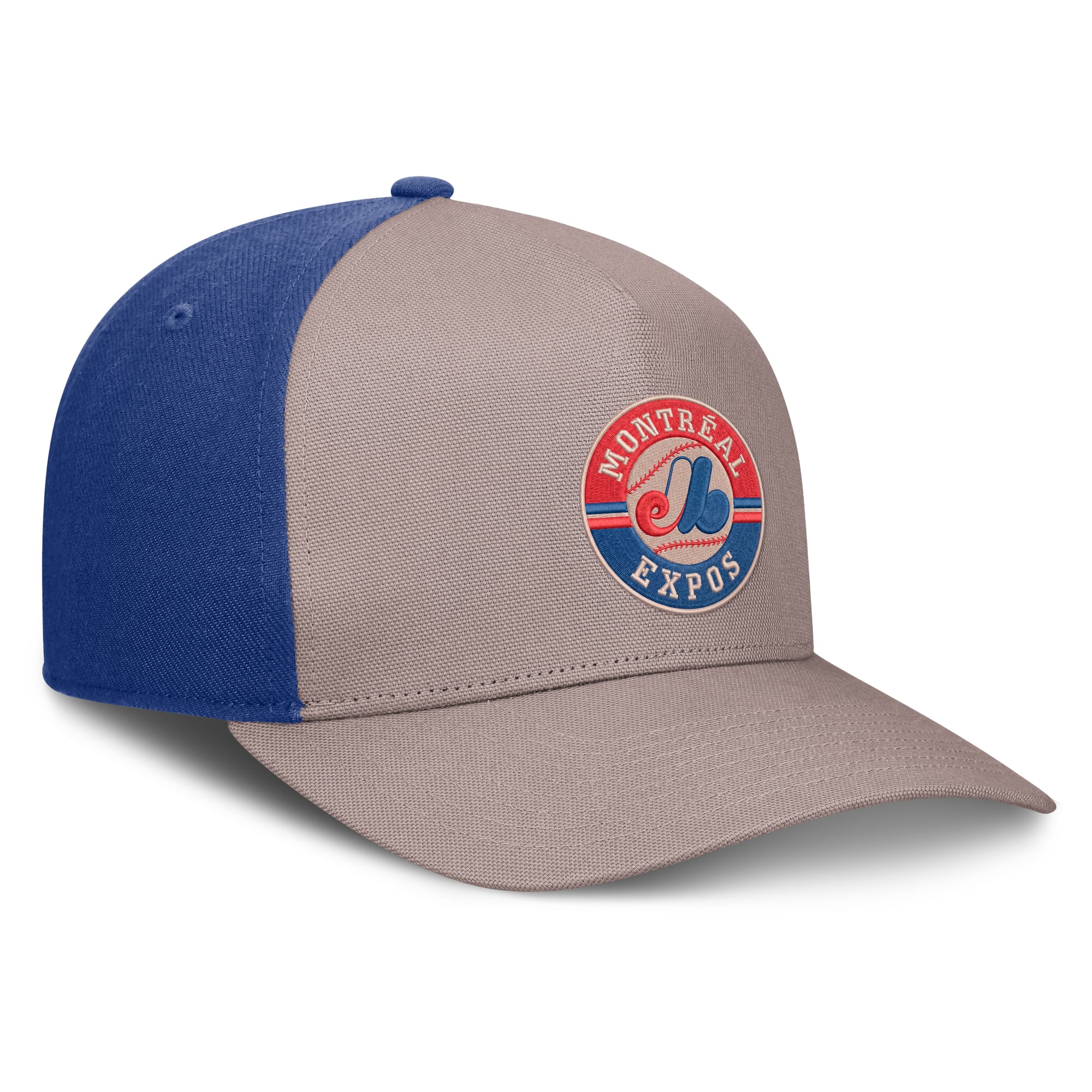 Casquette ajustable Nike pour homme, marron clair/bleu, Montréal Expos Cooperstown Rise, modèle A-Frame