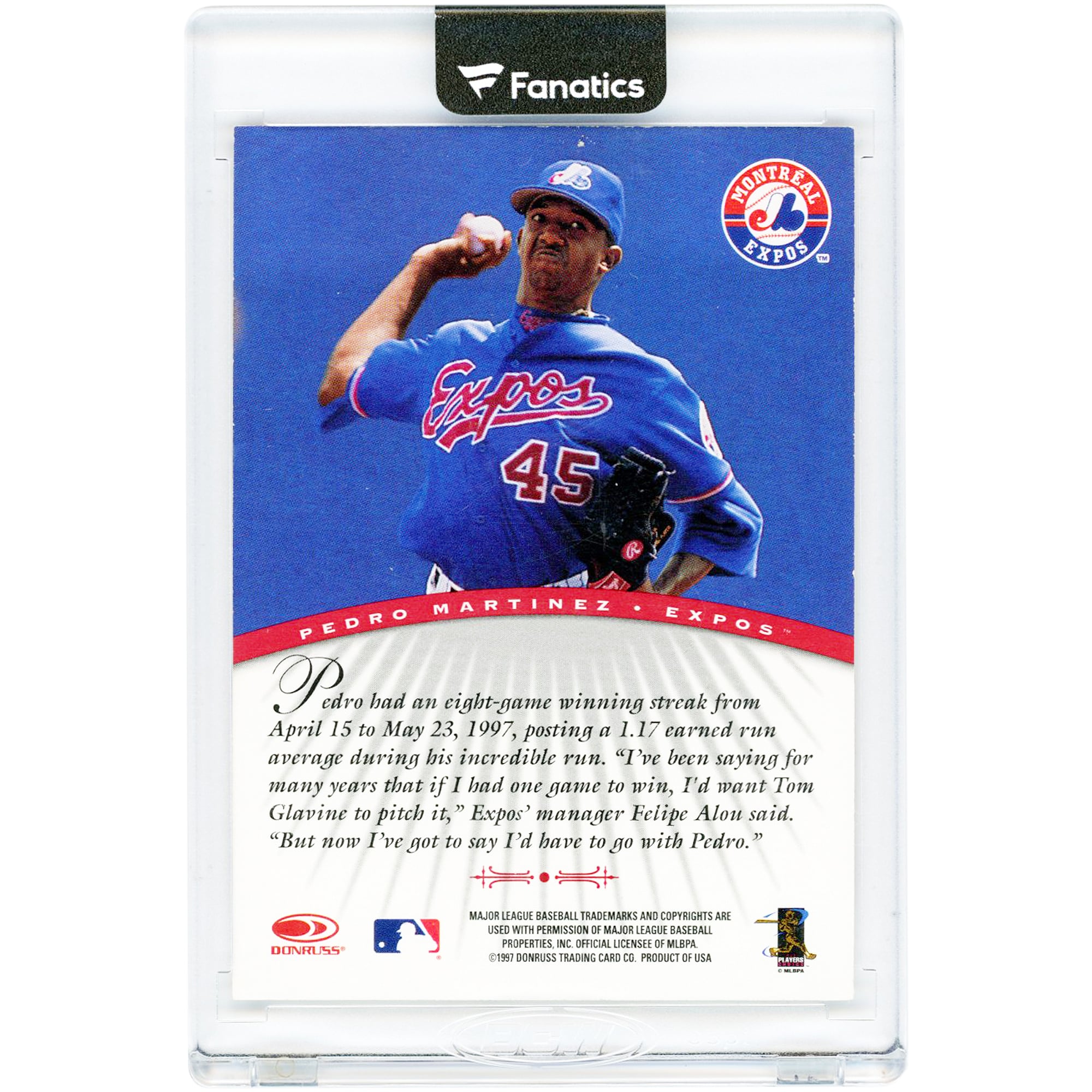 Carte autographiée de Pedro Martinez, des Expos de Montréal, série signature Donruss 1997, numéro NNO