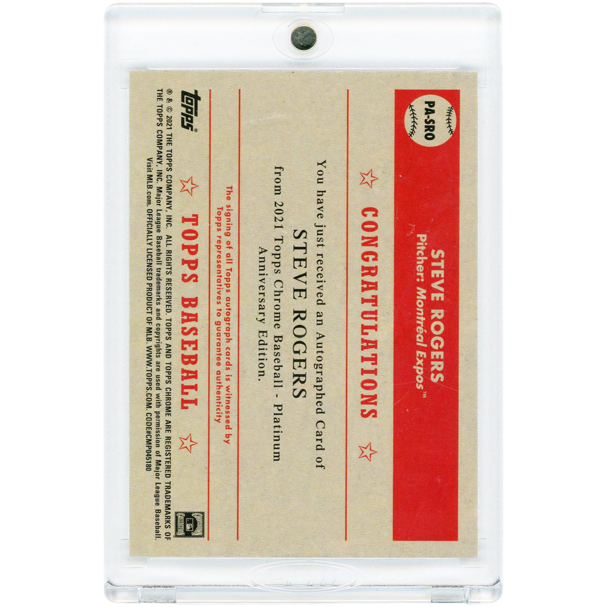 Steve Rogers Montreal Expos Autographed 2021 Topps Chrome Platinum Anniversary #PA-SRO Card