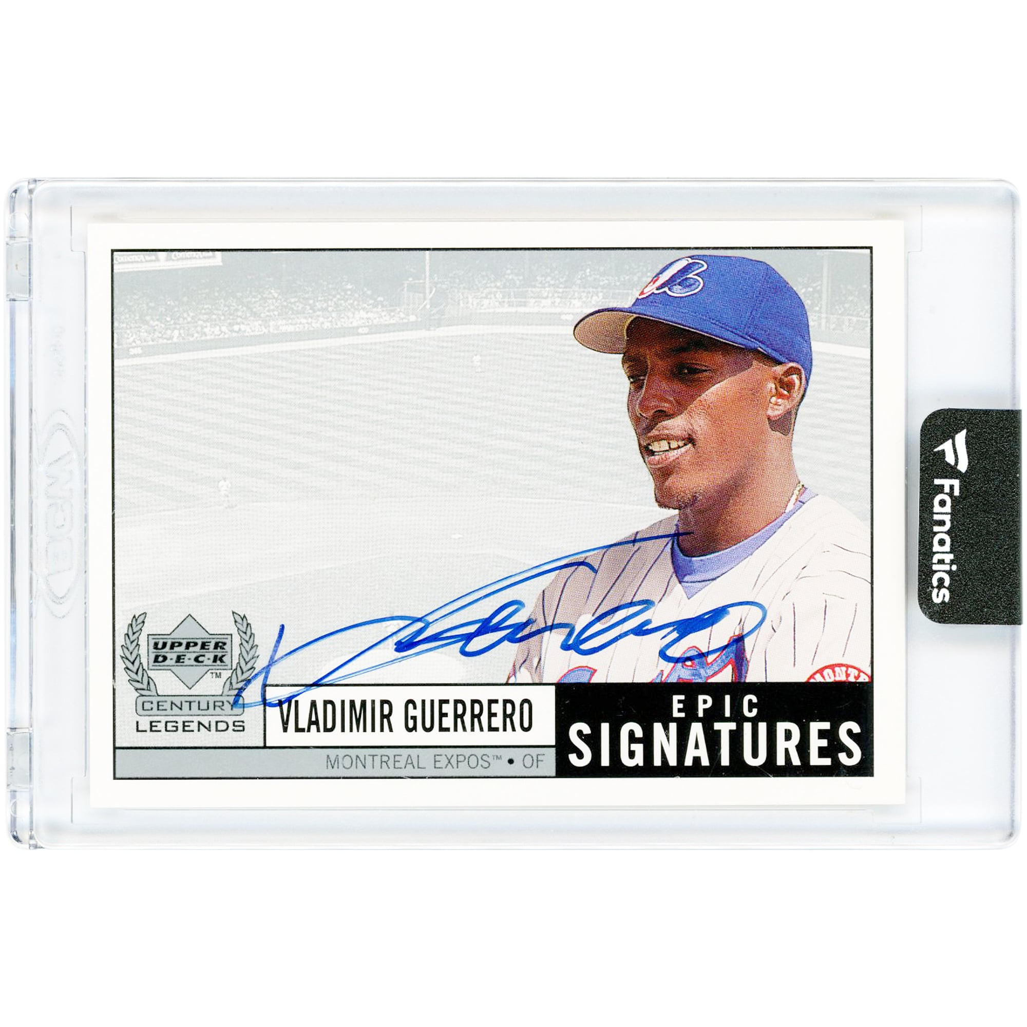 Carte autographiée de Vladimir Guerrero (Expos de Montréal) de la collection Upper Deck Century Legends Epic Signatures de 1999, en très bon état (VG).